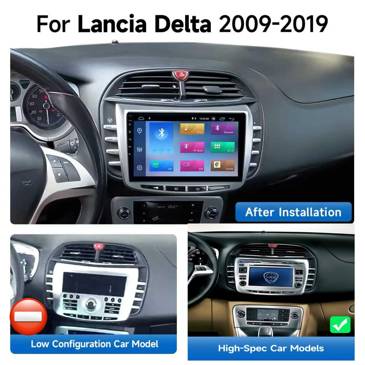 Lancia Delta [2008–2014] Autoradio CarPlay, Android Auto, 9 Pollici Touch GPS, Bluetooth, DSP, Wi-Fi, USB, Retrocamera, Playstore OCTACORE 4GB RAM 64GB ROM