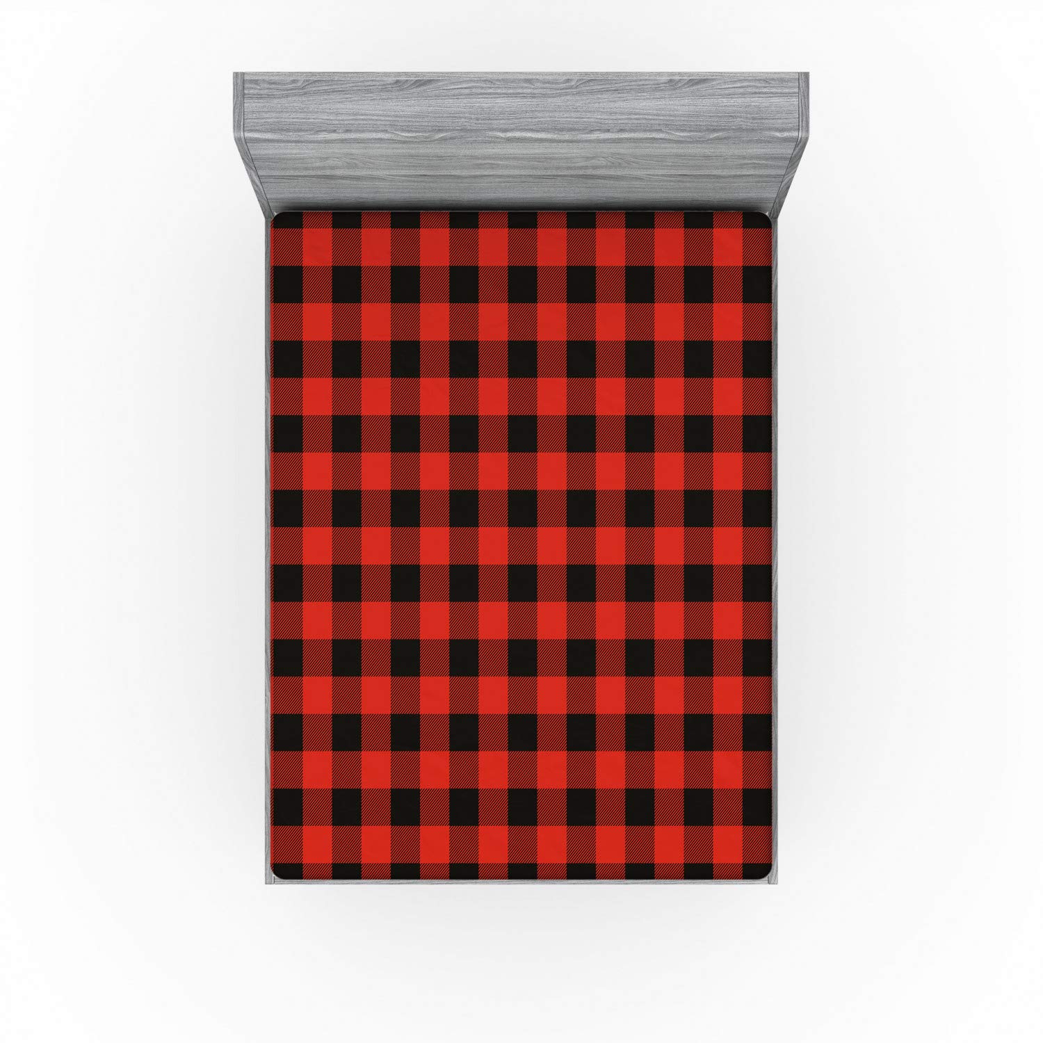 Ambesonne Plaid Fitted Sheet, Lumberjack Fashion Buffalo Checks Pattern Retro Style Grid Composition, Soft Decorative Fabric Bedding All-Round Elastic Pocket, Queen Size, Orange Black