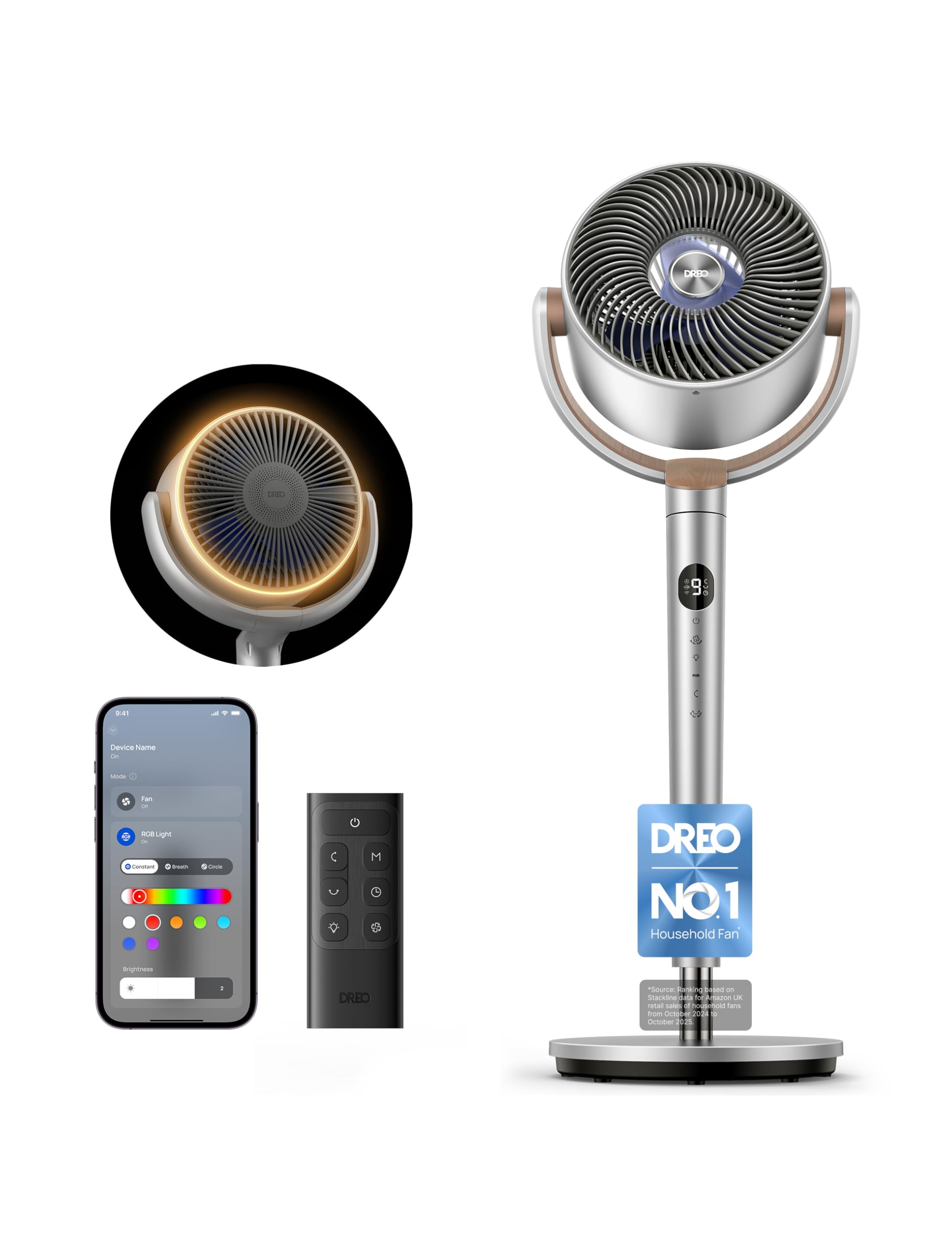 40 Inch Smart Standing Fan, 20dB Silent Pedestal Fans for Bedroom, 120°+120° Oscillating Quiet Cooling Fan, Wi-Fi/Voice Control, DC Motor, 9 Speeds, 6 Modes, 12H Timer, 90 ft Circulator, Silver