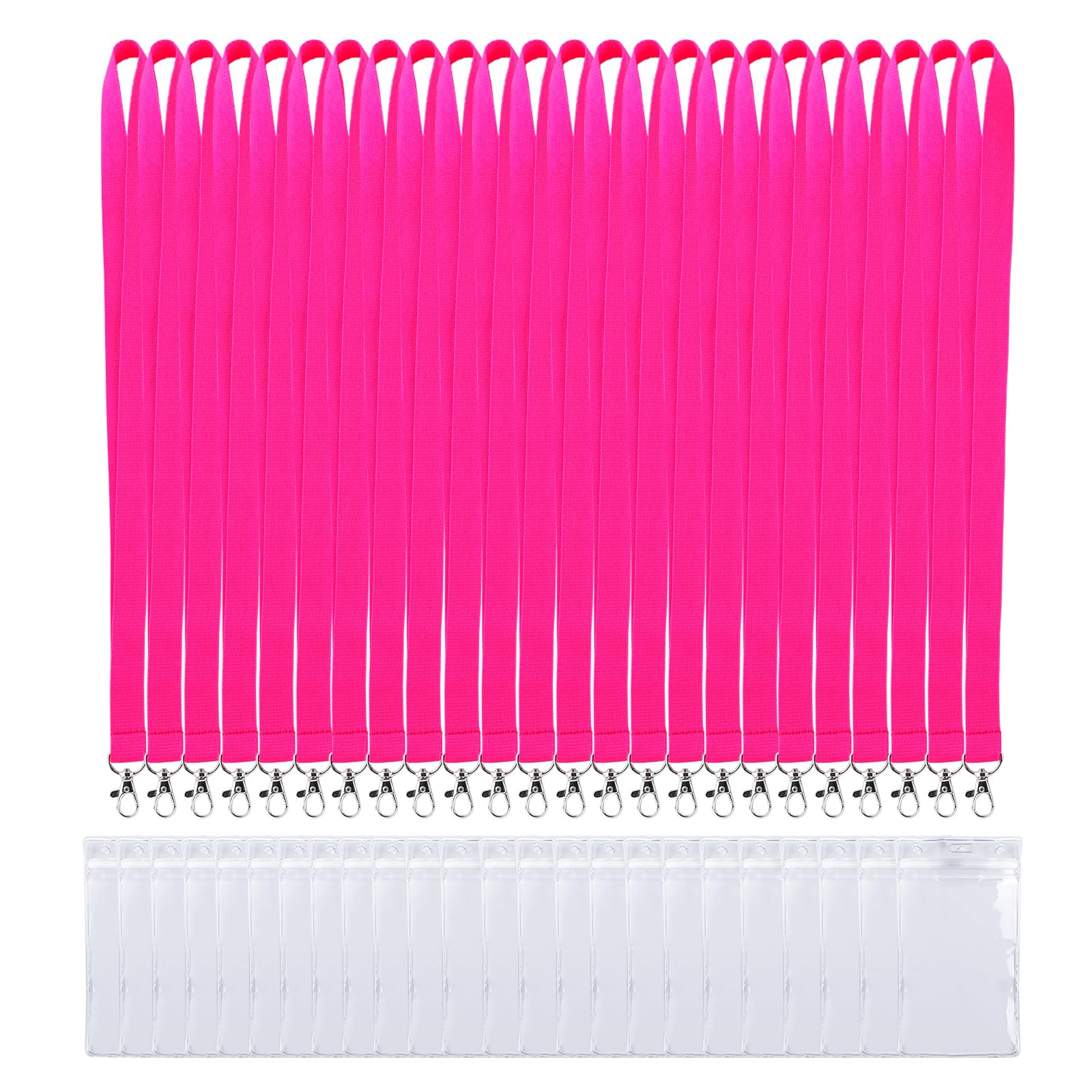 CANWELUX 24 Pack Neon Hot Pink Lanyard, Hot Pink Lanyard with Anti-Lost ID Holders for Waterproof ID Badges Holder for Women and Girls (Neon Hot Pink24) — image 1