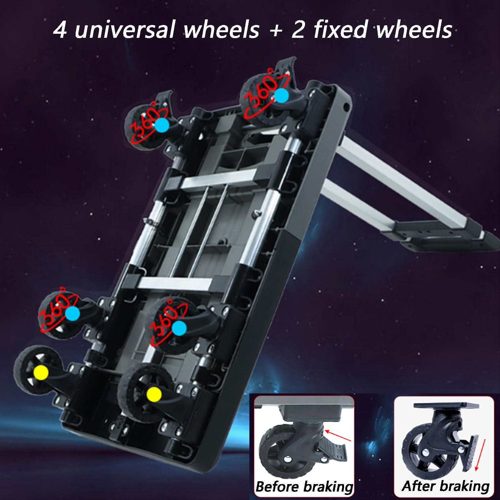 Plattformwagen, Tragfähigkeit 150 kg, einziehbares Fahrgestell, platzsparend(Black)