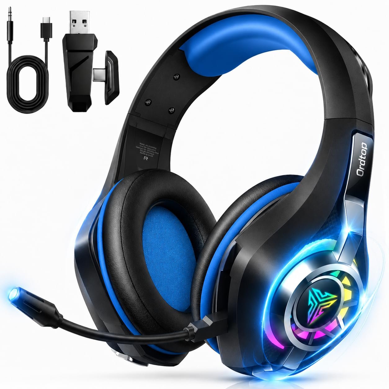 2.4GHz Wireless Gaming Headsets for PS5/PS4/Switch, New RGB Bluetooth 5.4 Noise Cancelling Gaming Headphones with 7.1 Surround Sound, 40mm Drivers, 276g Ultraligero, Memory Foam, 40Hrs Audífonos Gamer
