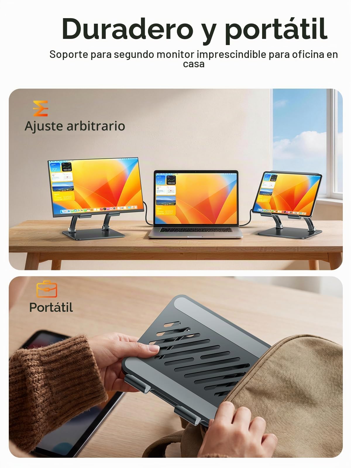 tounee Soporte para Tableta, Soporte de Escritorio de Aluminio Ajustable con Doble Varilla, Compatible con iPads, Tablets Surface, Monitores Portátiles, Kindle y Más (4,7-16,5") (Gris)
