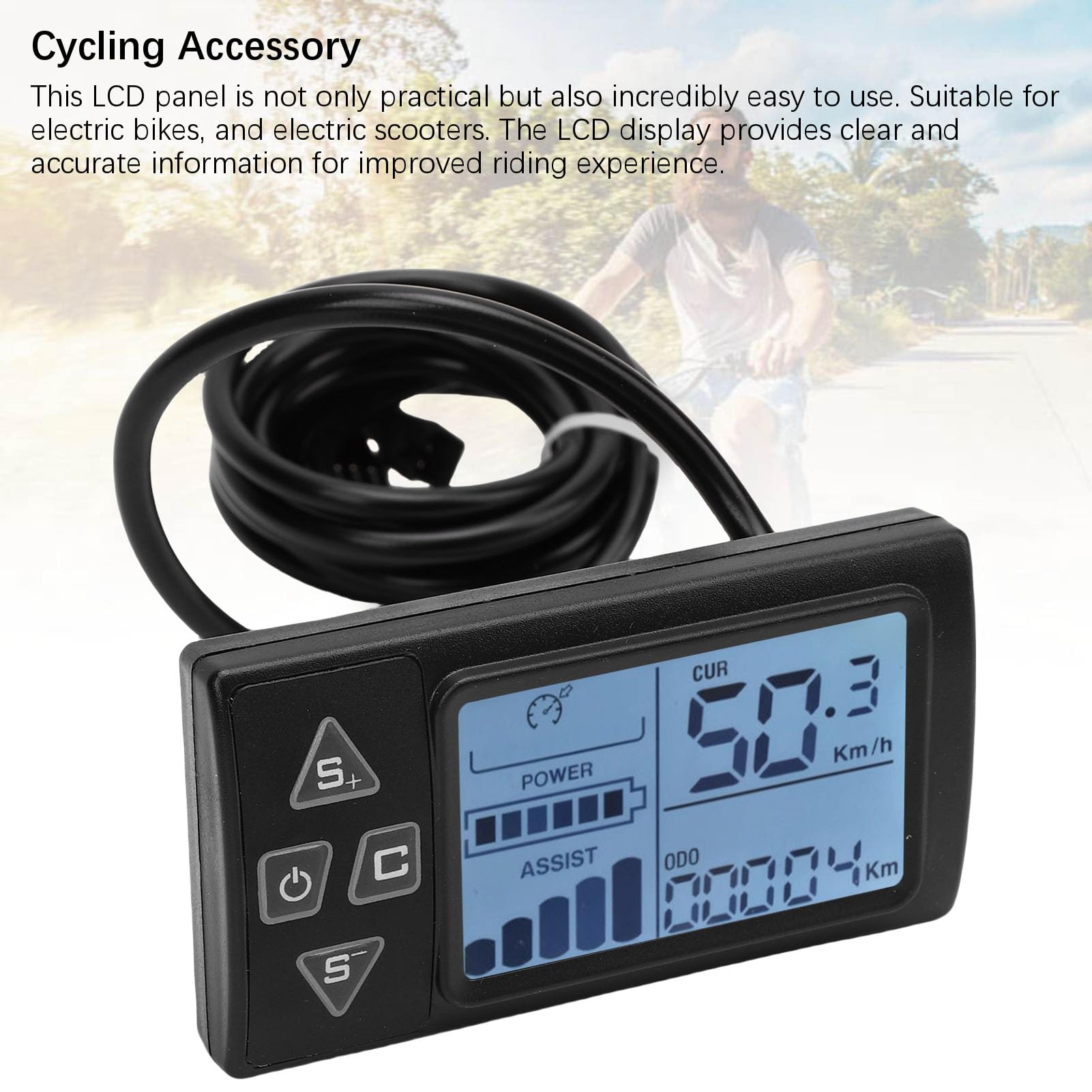Buachois Display LCD per Bici Elettrica S861, Pannello LCD per Scooter Elettrico con Connettore SM, Materiale ABS, Display Grande e Leggibile, per Biciclette Elettriche e Scooter