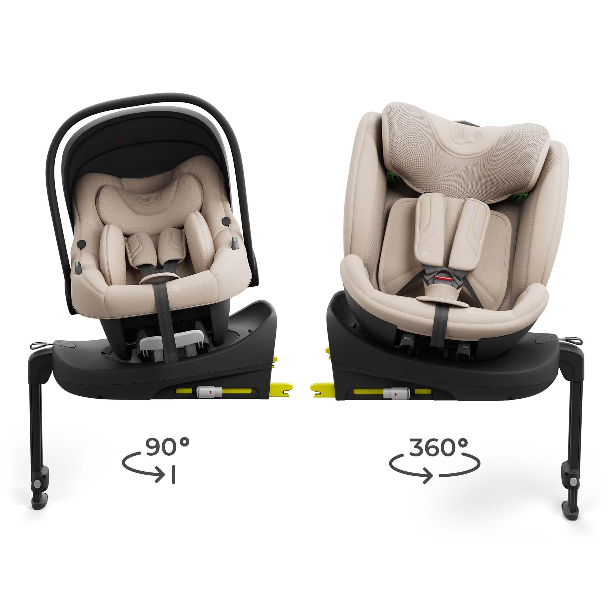 KINDERKRAFT ENDURA SAFE MODULAR SYSTEM, 3en1, Para niños y Bebés, Silla de coche para niños, Base giratoria, Ultraligera(3,2kg), Acolchado premium, Sistema de protección para la cabeza, Beige