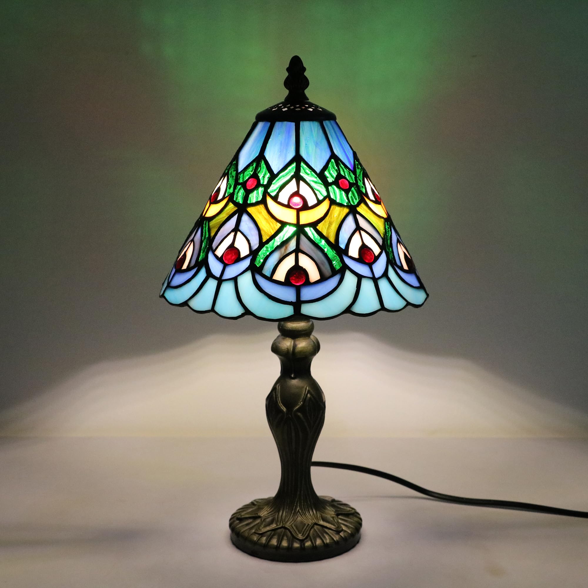 Lámpara de Mesa Tiffany, Lámpara de Mesa de Centro de Vidrio Multicolor Retro de 8 Pulgadas, Lámpara nocturna azul, Faros de cama, Lámparas de restaurante [Excluyendo bombillas]