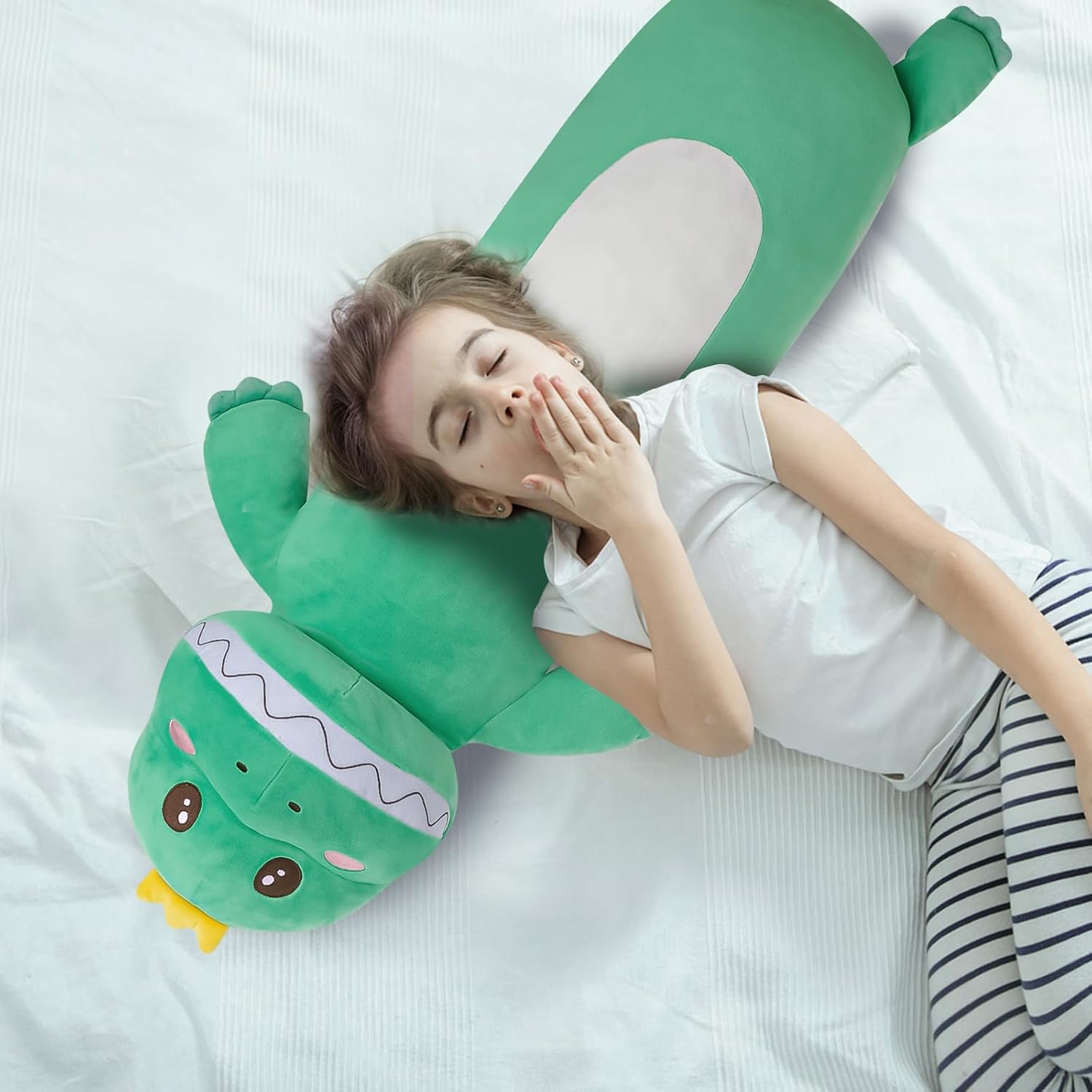 36inch Giant Dinosaur Plush Toy Long Body Pillow, Cute Green Extra Large Dinosaur Stuffed Animals, Big Soft Cuddle Pillow Squishy Dino Plushies Gifts Kids Boys Girls, Birthdays