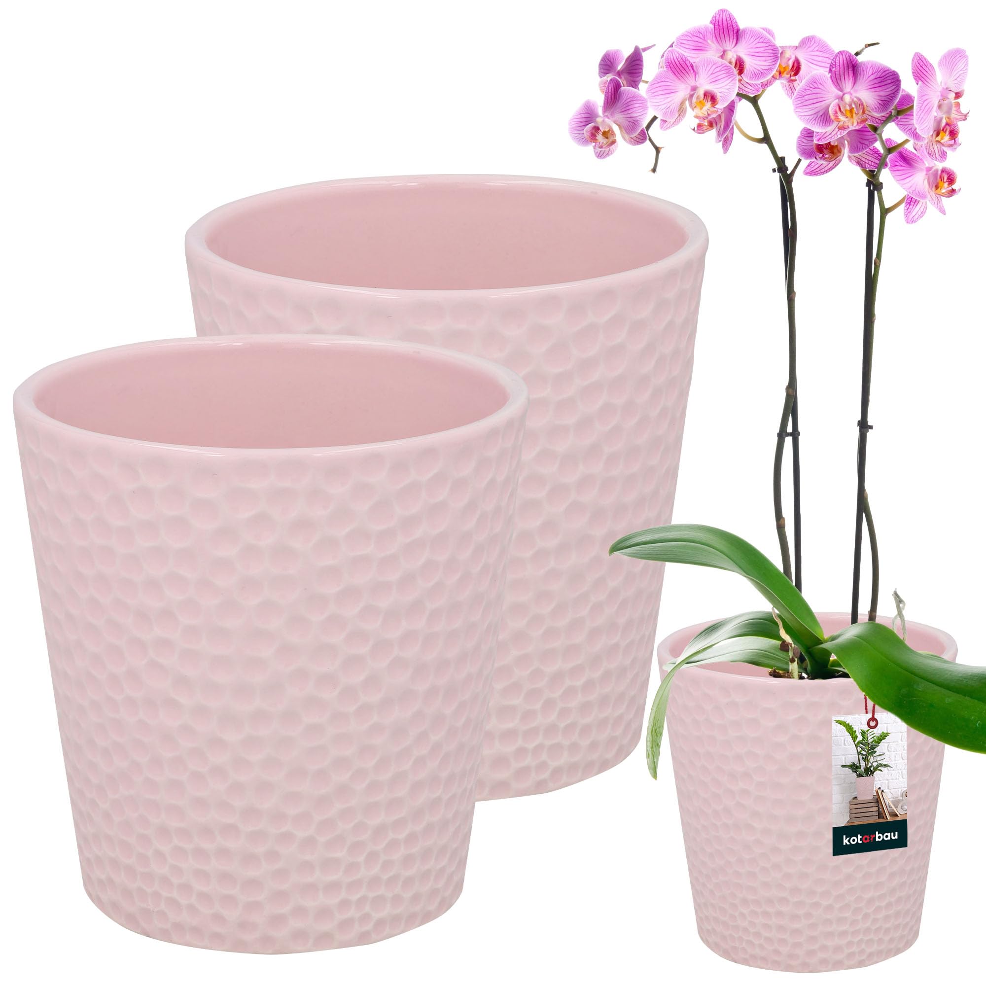Kotarbau Pink Kotarbau® Set Of 2 Flower Pots, Glazed, Diameter 9.5 Cm, Height: 11 Cm, Ceramic Orchid Pot, Modern For Indoor Plants