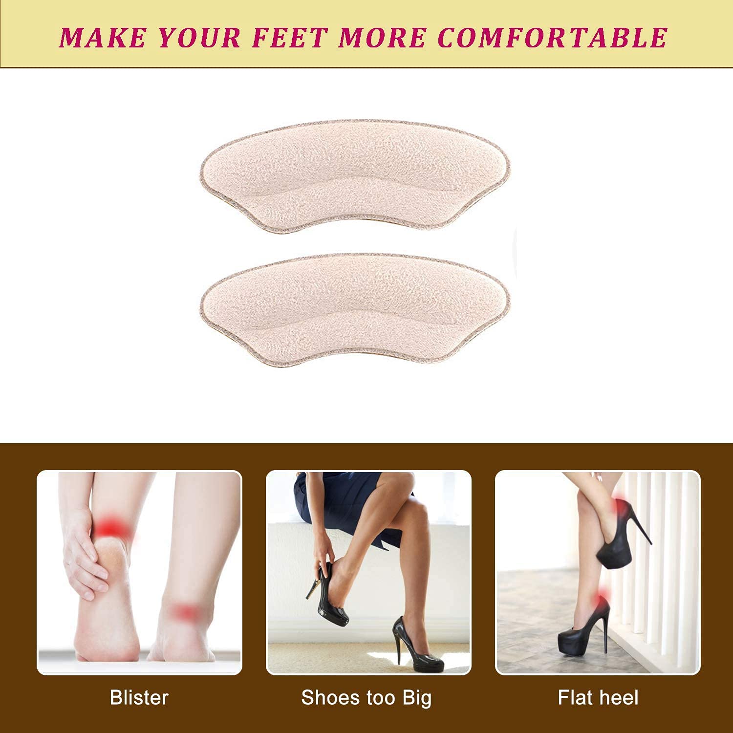 Buy 6 Pairs Premium Heel Pads for Shoes Too Big, SelfAdhesive Heel