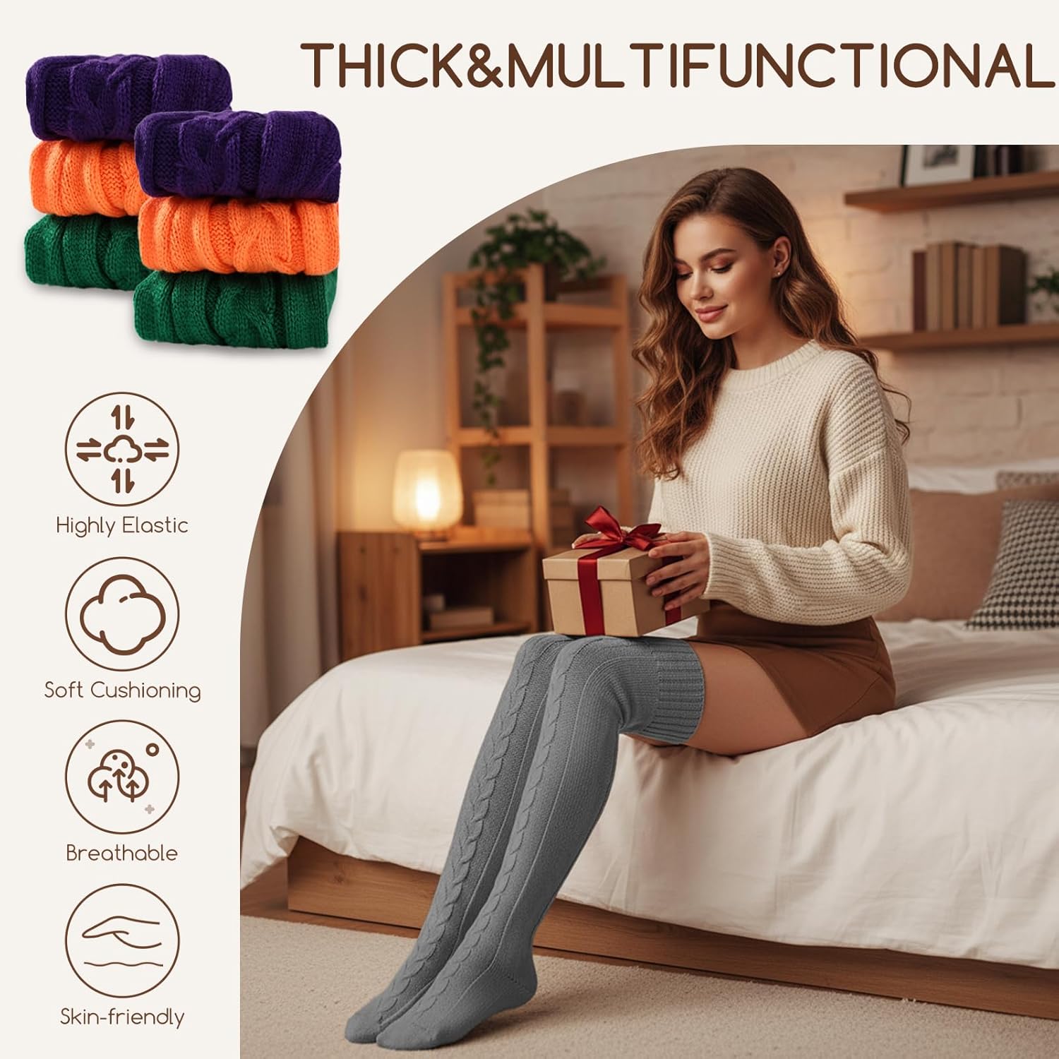 Buauty Women's Cable Knitted Boot Socks Extra Long Thigh High Winter Stockings Over Knee Leg Warmers - Image 5