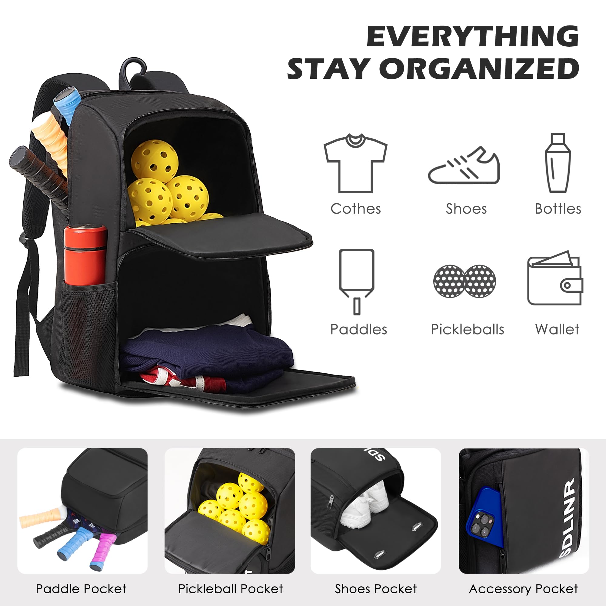 Pickleball Backpack with Detachable Paddle Sleeve, Large Capacity Sports Bag Use Code SHEA10 at checkout! The QUIVER backpack that solves  main image 2