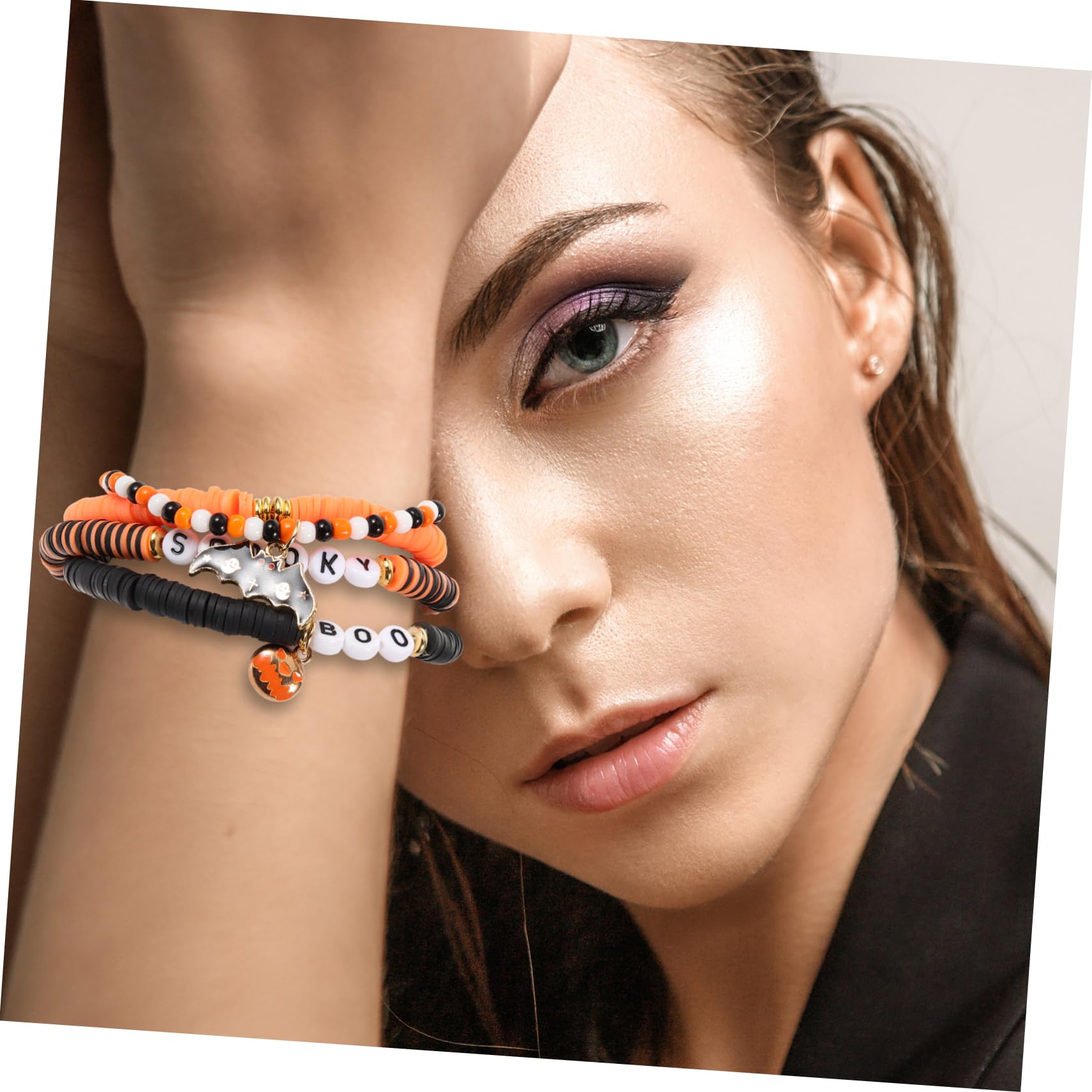 Healeved 5 Sätze Halloween Armbänder Polymer Clay mit Kürbis Design für Frauen und Mädchen Stilvolle Handgelenkschmuckstücke für und Anlässe