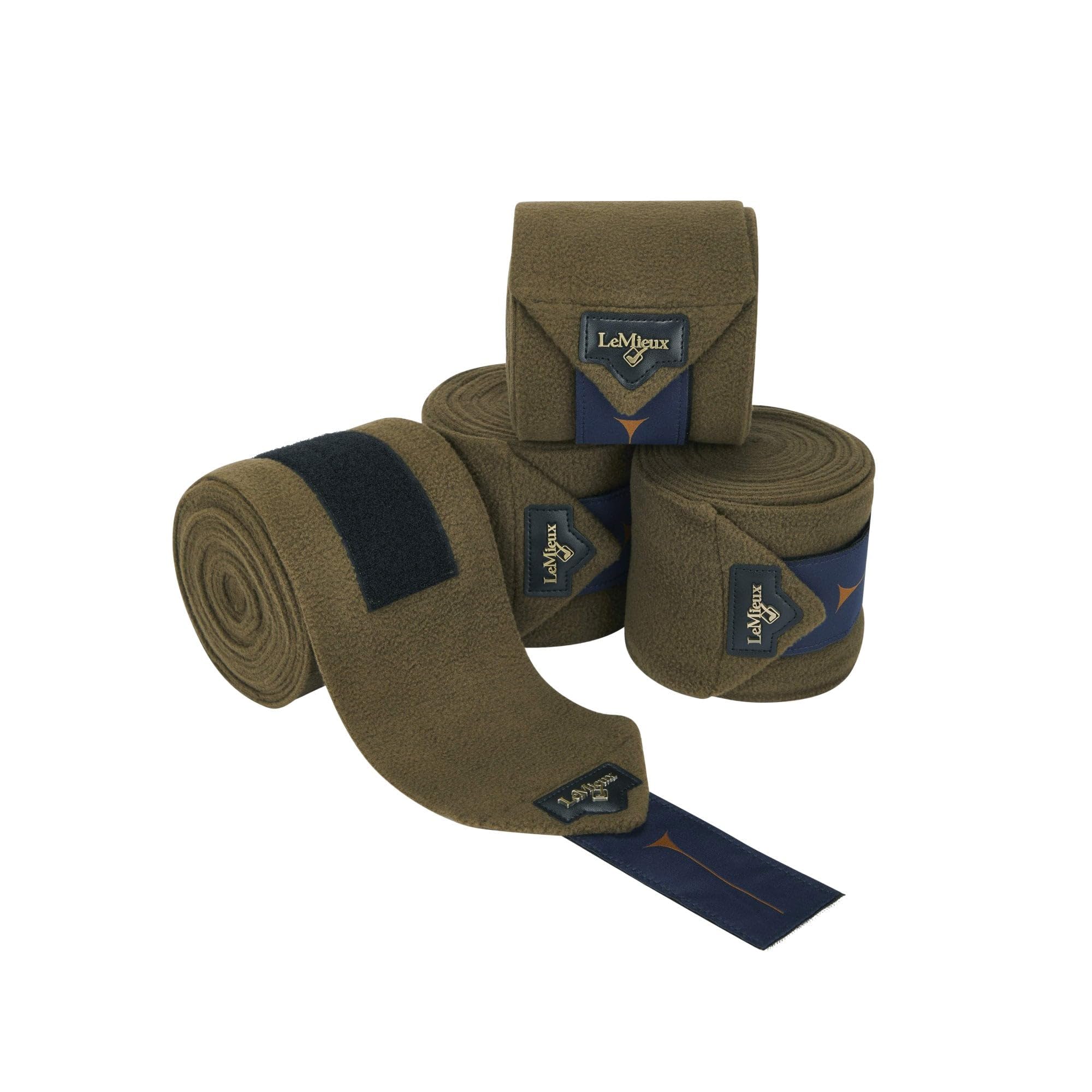 LeMieux Traditionelle weiche Fleece-Pferde-Polobandagen – gewebte Jacquard-Lasche und Metallabzeichen – 4 Stück – Alpin – voll