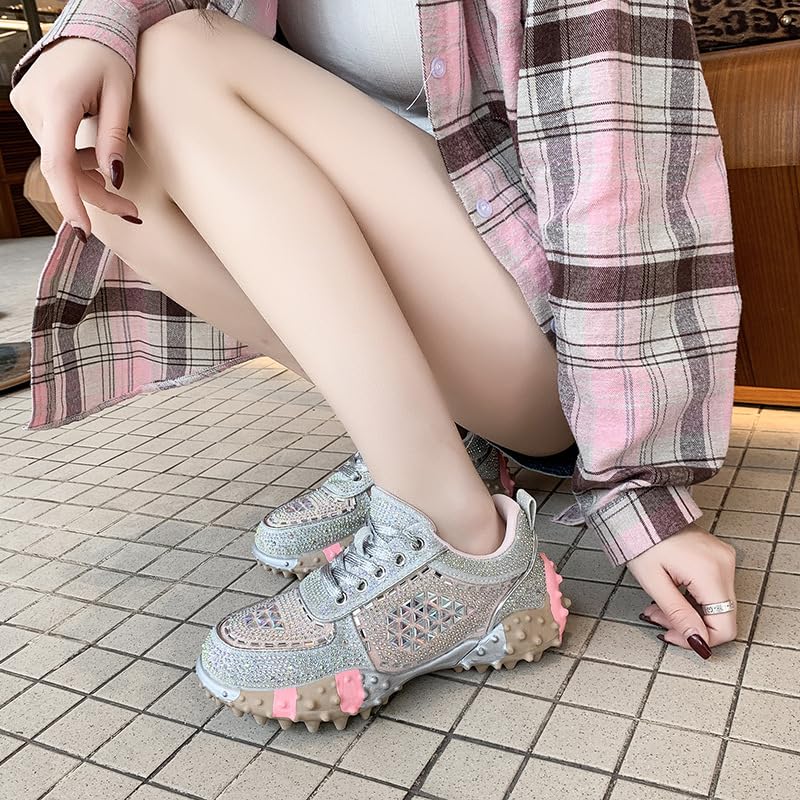 Y2K Chunky Crystal-Covered Fashion Sneakers for Women Studded Rubber Sole Athletic Shoes, Plus Size Sparkle Footwear4