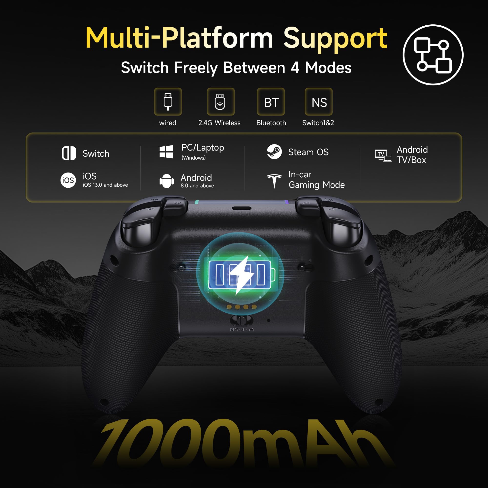 EasySMX X05PRO Controller Wireless PC con Tasti Quiet, Trigger 2 Livelli, Joystick Hall, 2 Pulsanti Programmabili, Batteria 1000mAh, Compatibile PC Windows/Switch/Android/iOS-Nero