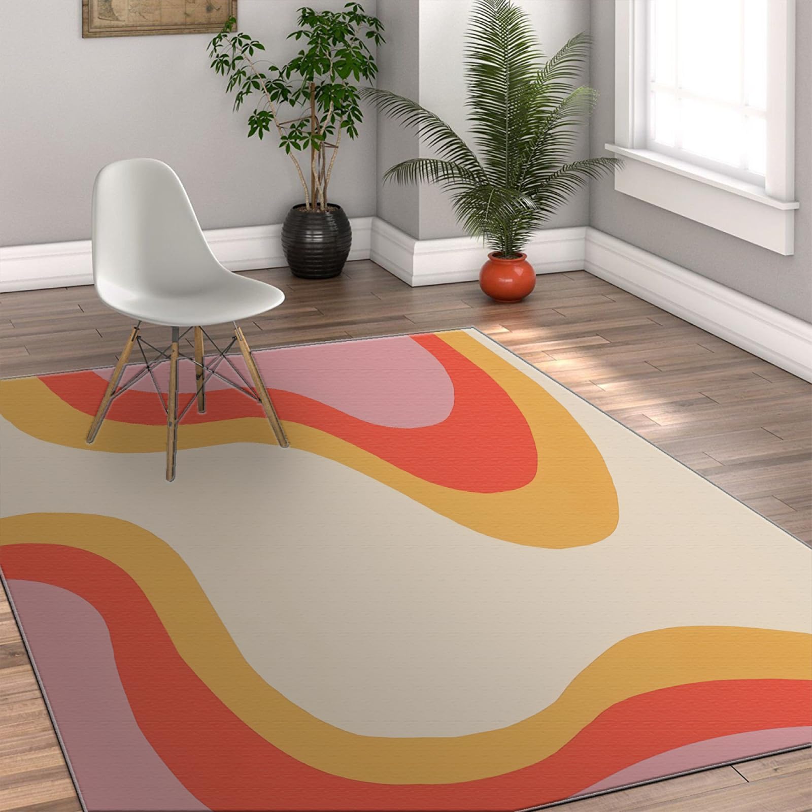 Boho Area Rug 1970 ondulé Tourbillon Tapis Orange et Rose Abstrait Mignon Tapis pour Salon Enfant Jeu Teen Girl Chambre Decor Tapis 140x200cm