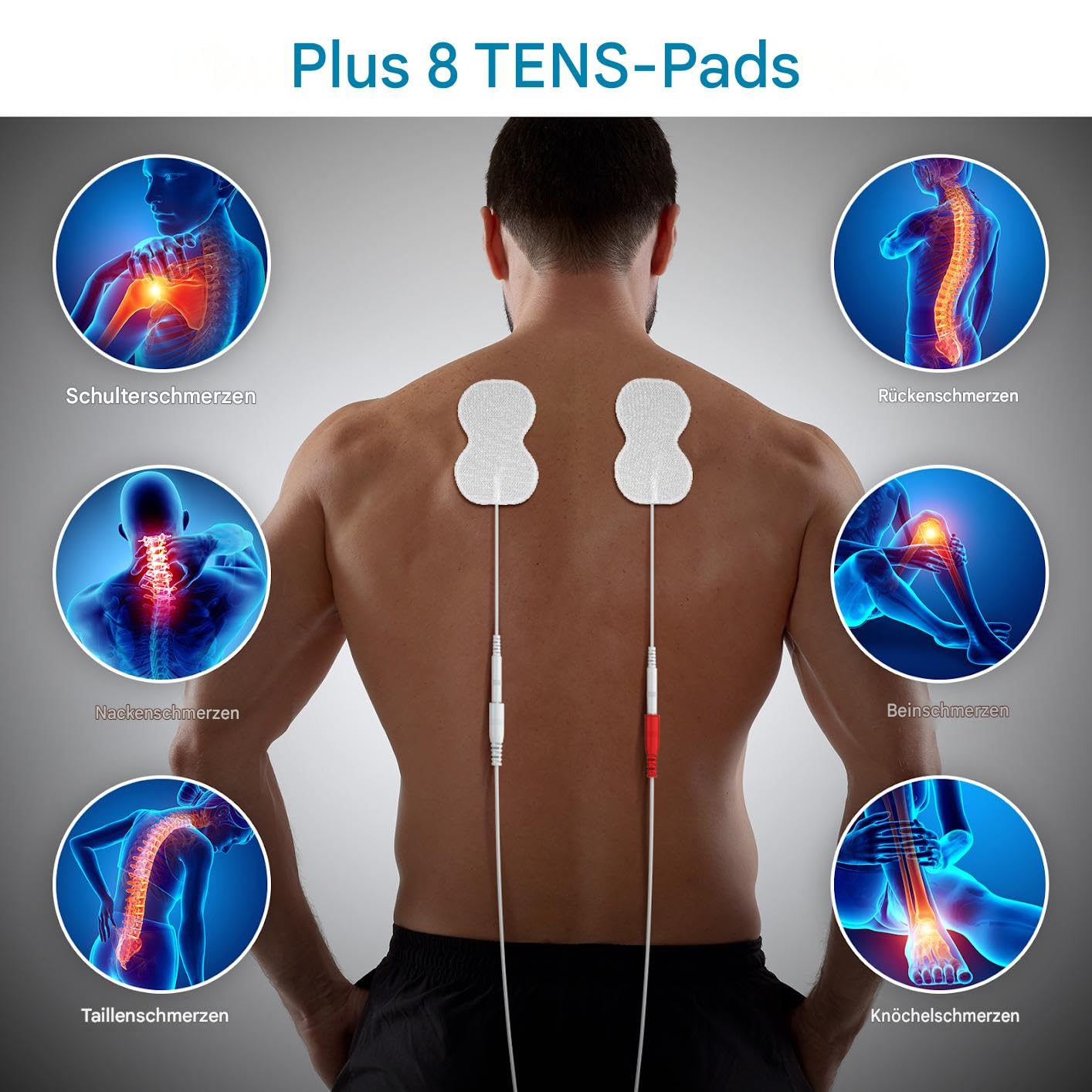 Fussmassagegerät Fußmassage Durchblutungs-Stimulator Beine, 25 Modi 99 Intensitätsstufen, TENS & EMS Massagegerät mit 8 Pads, lindert Neuropathie, Fußschmerzen, Beinschmerzen, Schwellungen & Krämpfe