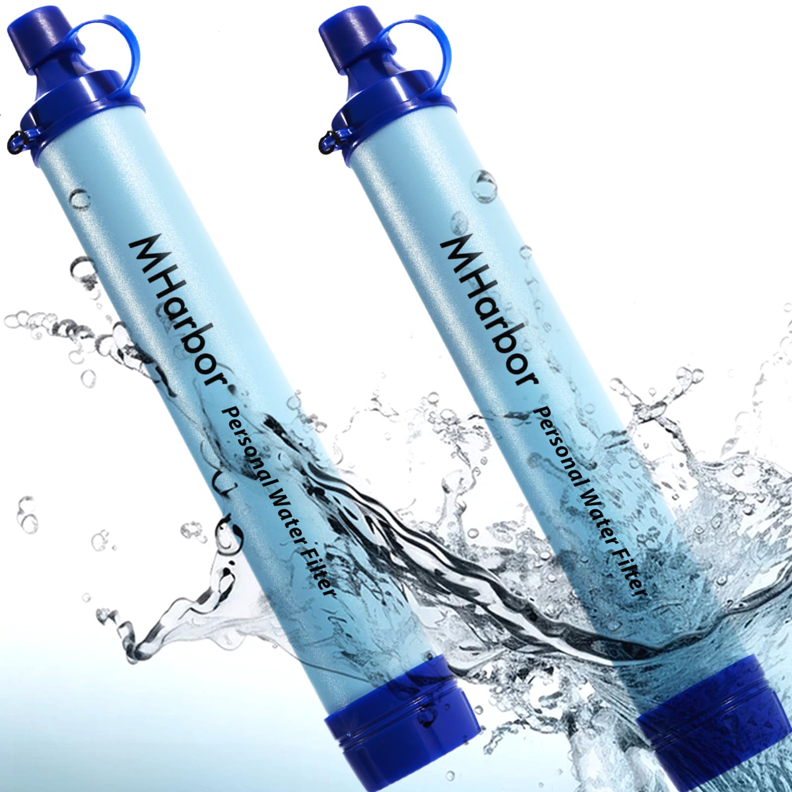 2 Pack MHarbor Personal Water Filter Straw, Portable Outdoor Emergency Survival Gear for Hiking, Camping, Travel, Hunting & Fishing