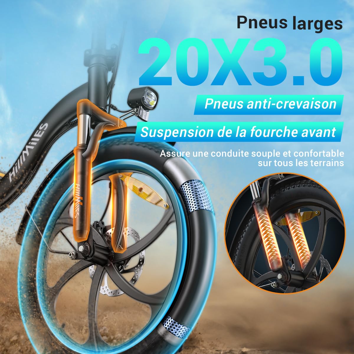 HillMiles MilePort 1 Vélo Électrique Pliant Adulte, Autonomie 100 km,Batterie 36V 13Ah Amovible, Pneus Fat 20×3.0, Vitesse 25 km/h, 250W, VAE Idéal Ville & Trajets Quotidiens