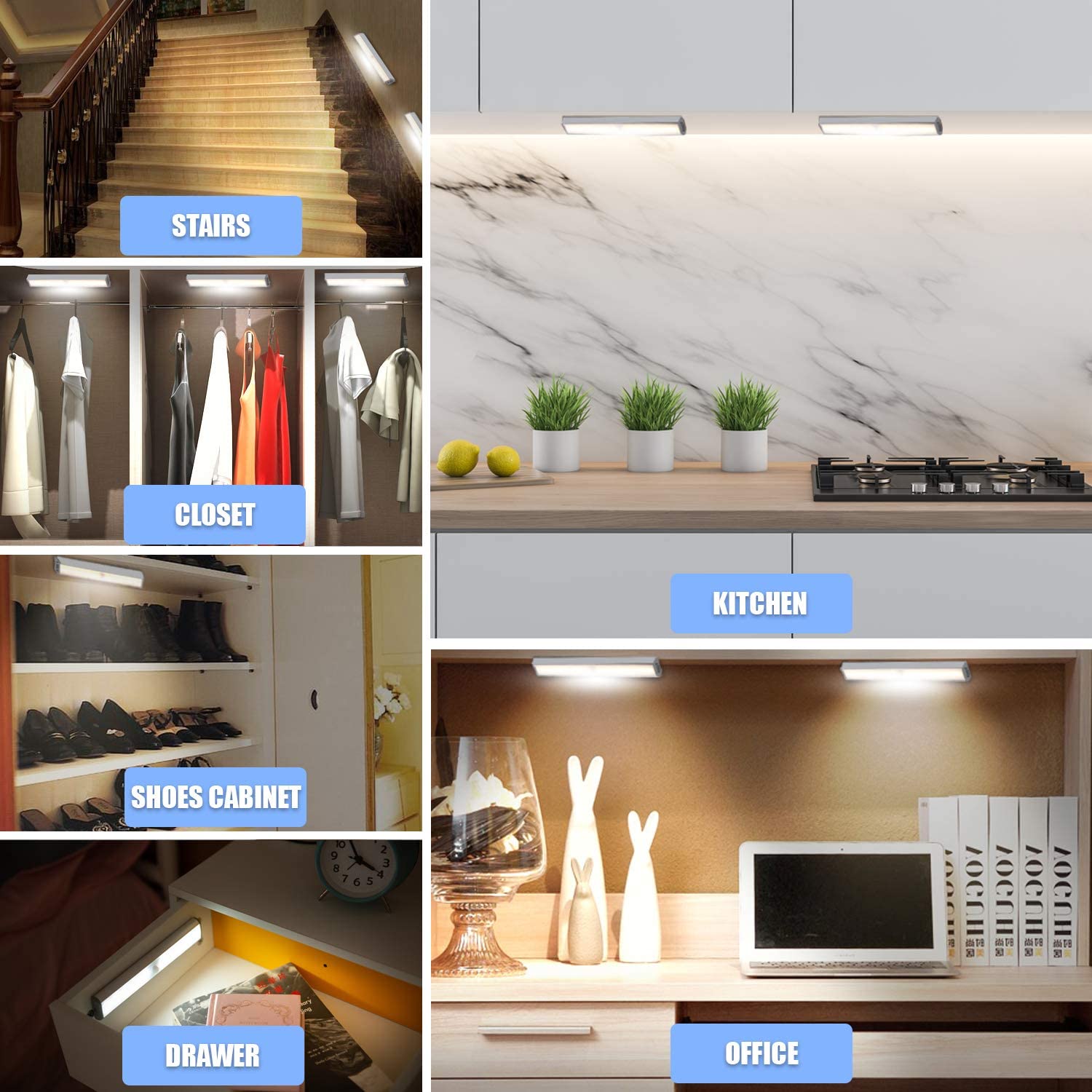52 LED debajo de la cabina de iluminación de la cocina con pilas inalámbrico USB Rechar able inalámbrico debajo de la luz del mostrador/armario luces Cabi sensor de luz noche luz