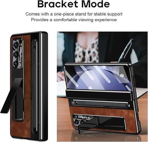 Miniatura 5 de Funda para Galaxy Z Fold 5 - Funda de piel suave al tacto con soporte, protección de lente, soporte para S Pen, protección de bisagra y protector de