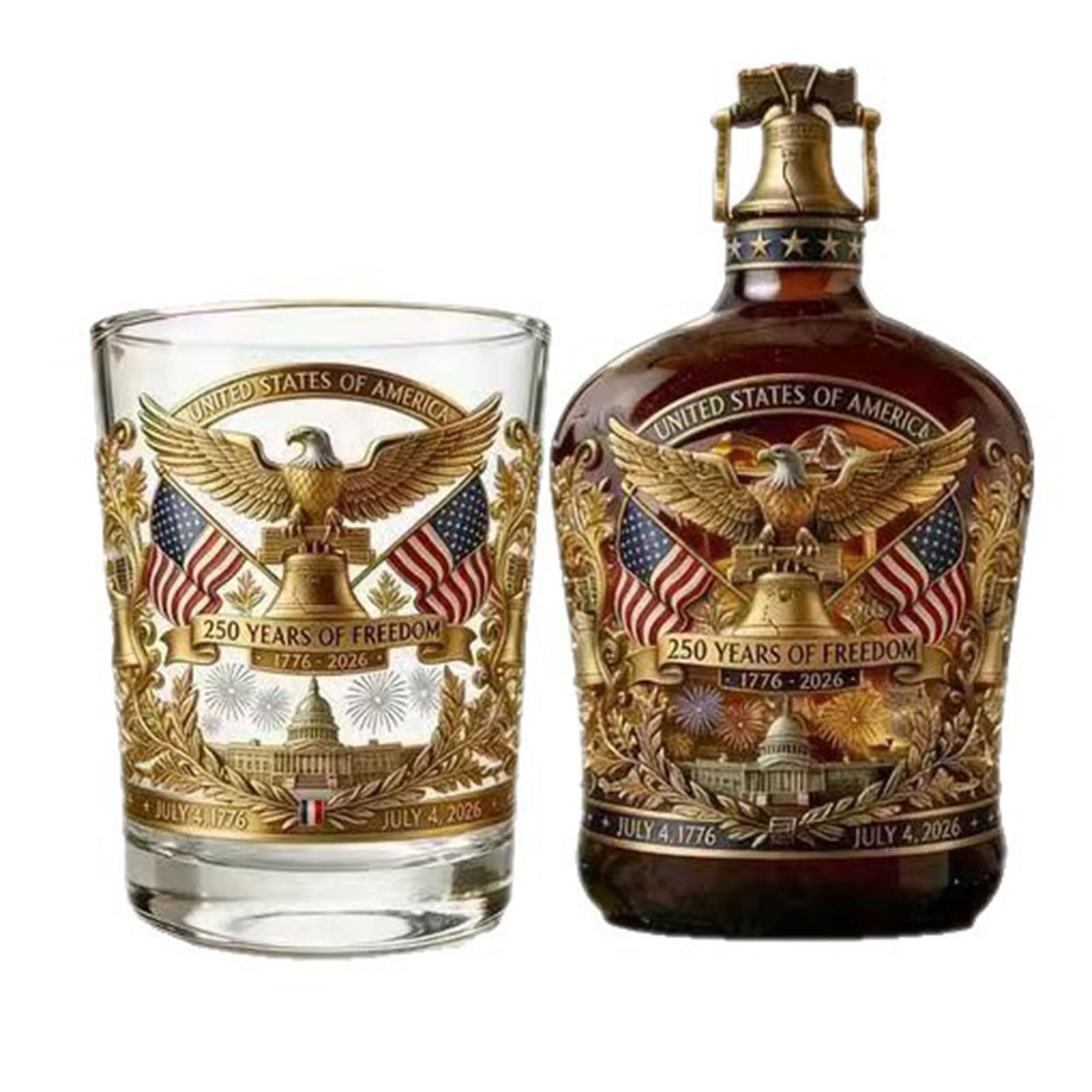 ZEPFJHE Whiskeys Decanter and Glass Cup Set Commemorative America 250Th Anniversary Engravings Liquor Bottle Gift America Liquor Bottle Set