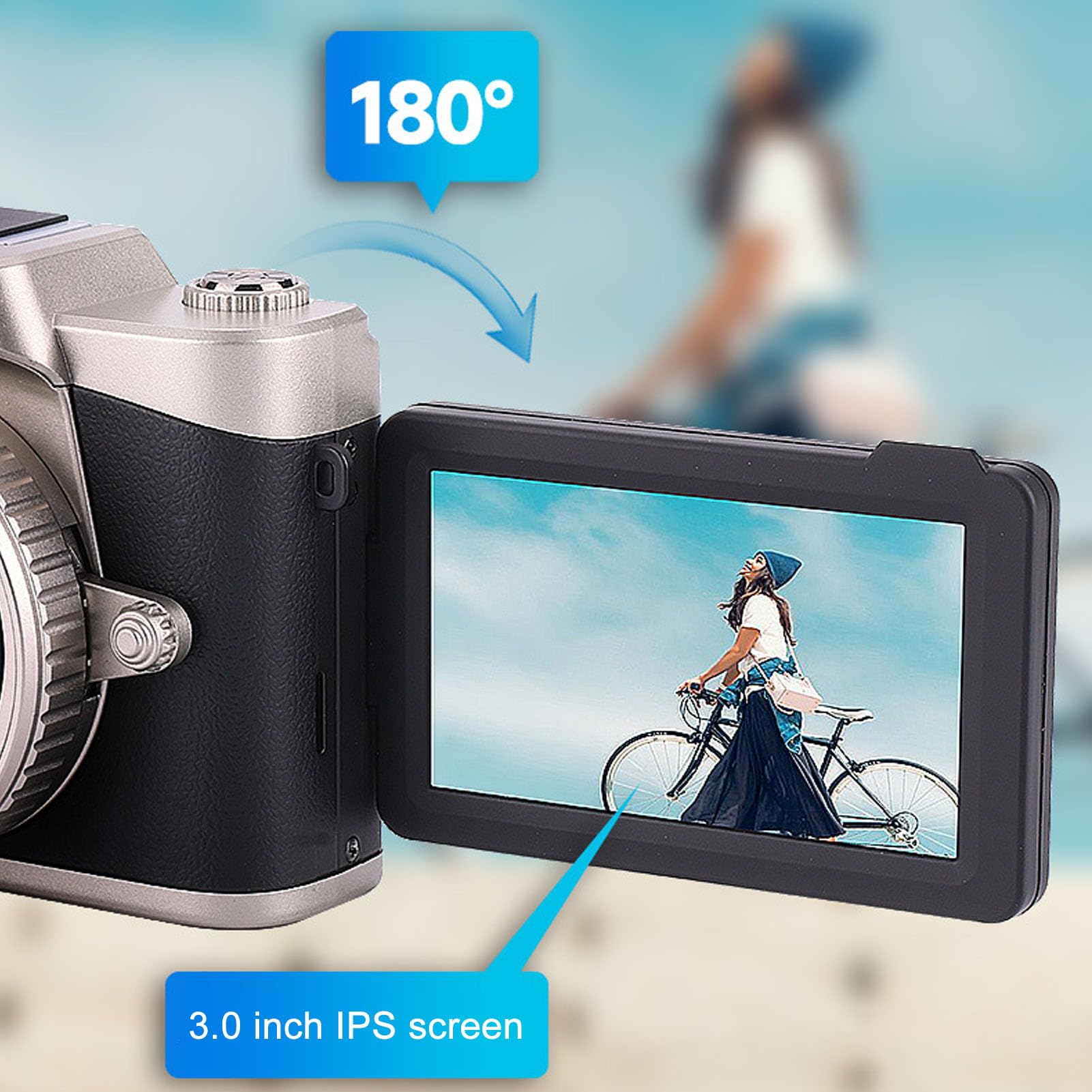 Digital Camera 4K, 64MP 20x Digital Zoom, 180° Flip Screen, Professional Lens Mirrorless Interchangeable Lens Camera with Wide Angle Lens for Photography (Black)