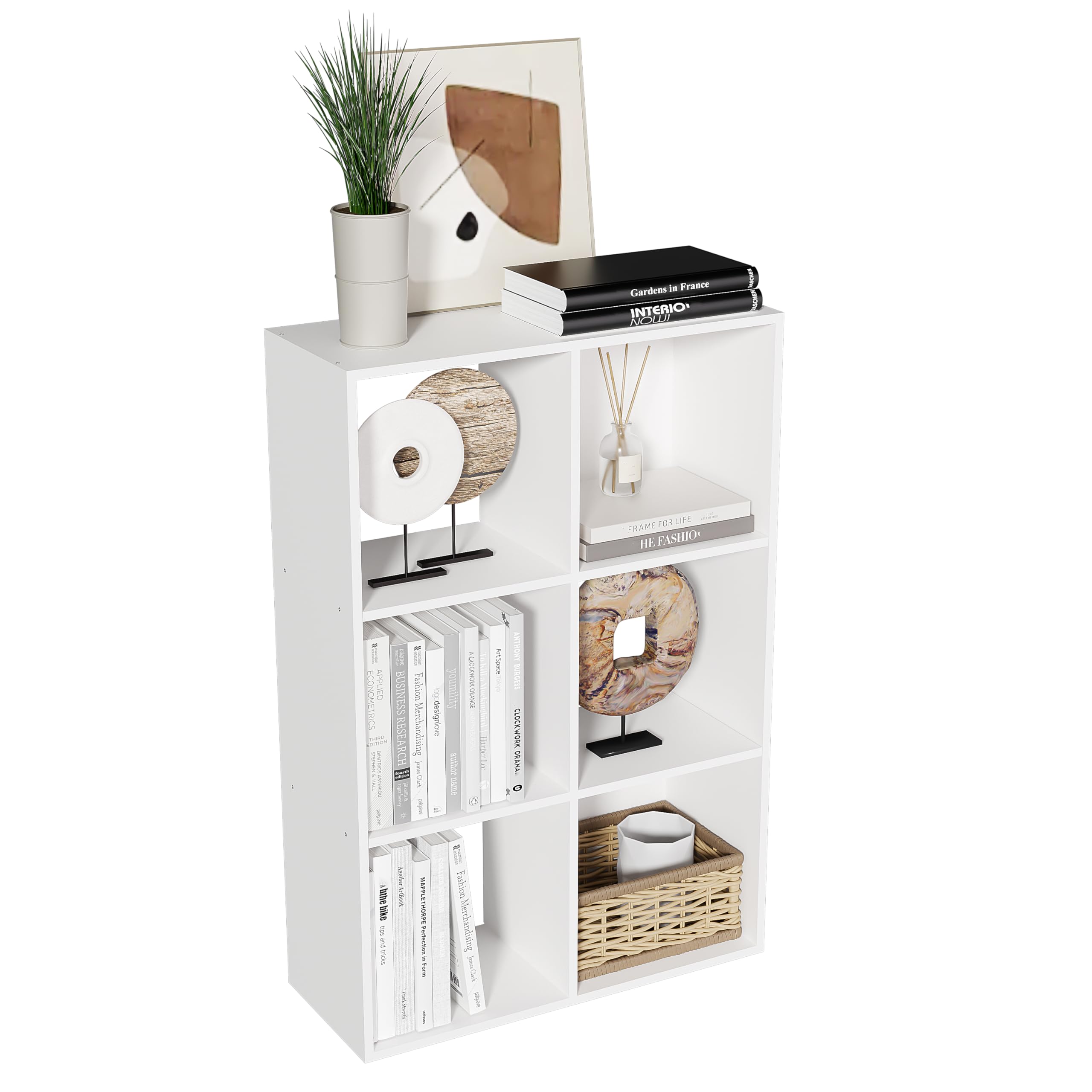 Cube Storage Organizer,Wood Organizer with Open Back,3 Tier Bookcase,Open Bookshelf for Home Office Living Room (White, 6-Cube)