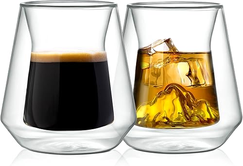 NutriChef Vasos aislados de doble pared, 2 tazas de vidrio de borosilicato de 8 onzas de alto, sin sudor, vasos transparentes para bebidas
