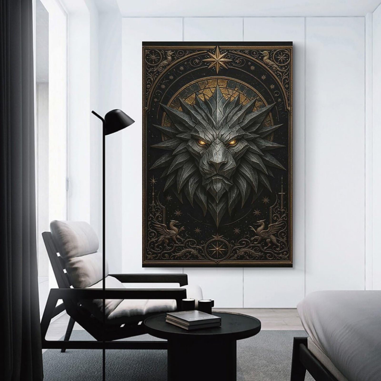 Junmoney Decorative Canvas Print Spiked Lion Head – Royal Gothic Beast, 20x30inch(50x75cm), for Study, Office Or Apartment Decor, Gift Idea for Housewarming And Birthdays