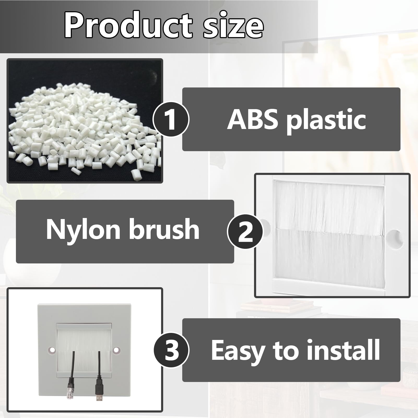 2 Pack Cable Entry Cover,Brush Plates for Cables UK,Brush Plates,Cable Entry Cover with Brushes for Wires and Cable Access (White) - Image 3