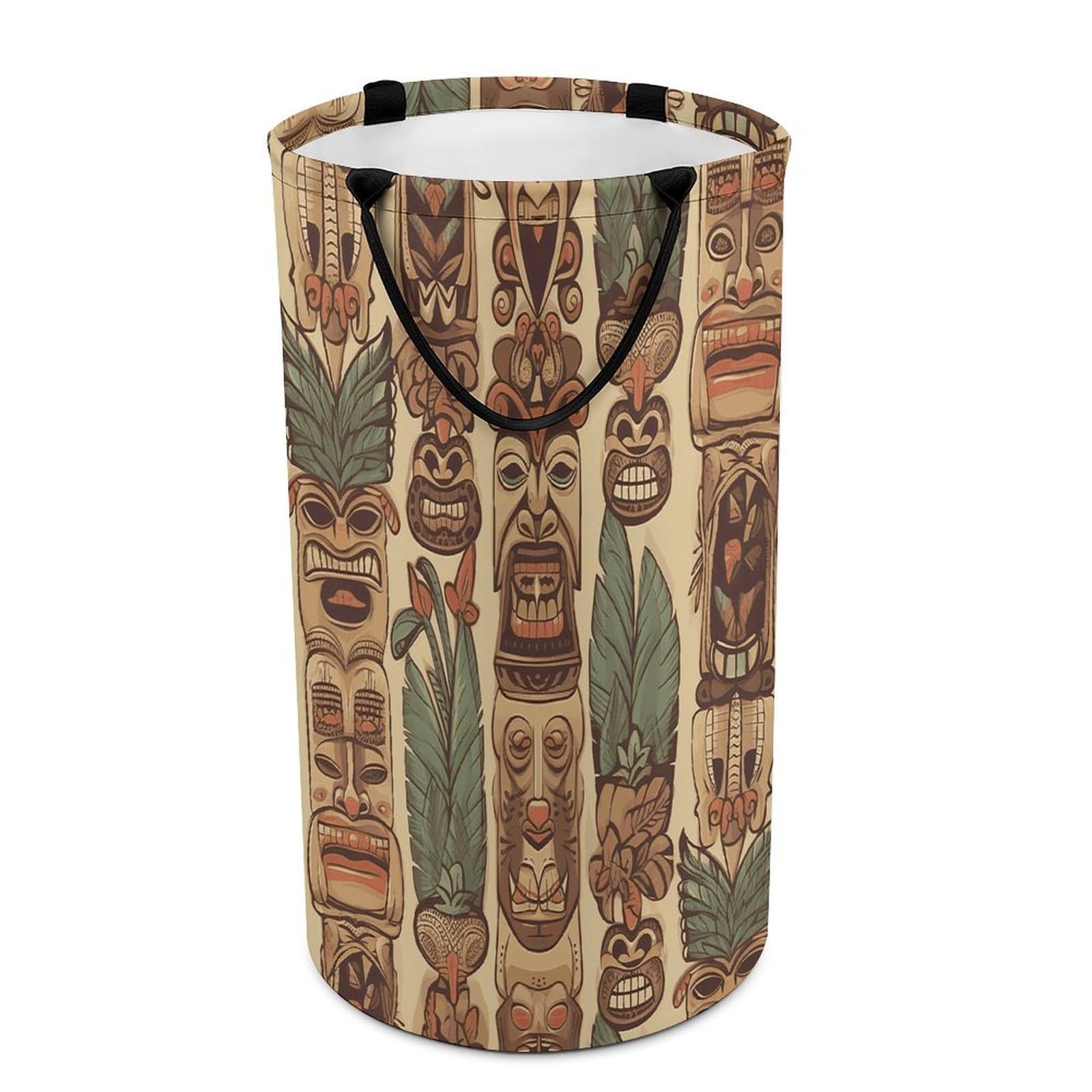 Vintage Aloha Tiki Laundry Hamper Waterproof Polyester Laundry Baskets Collapsible Dirty Clothes Storage Basket Clothes Hampers with Sturdy Handles for Travel Bedroom