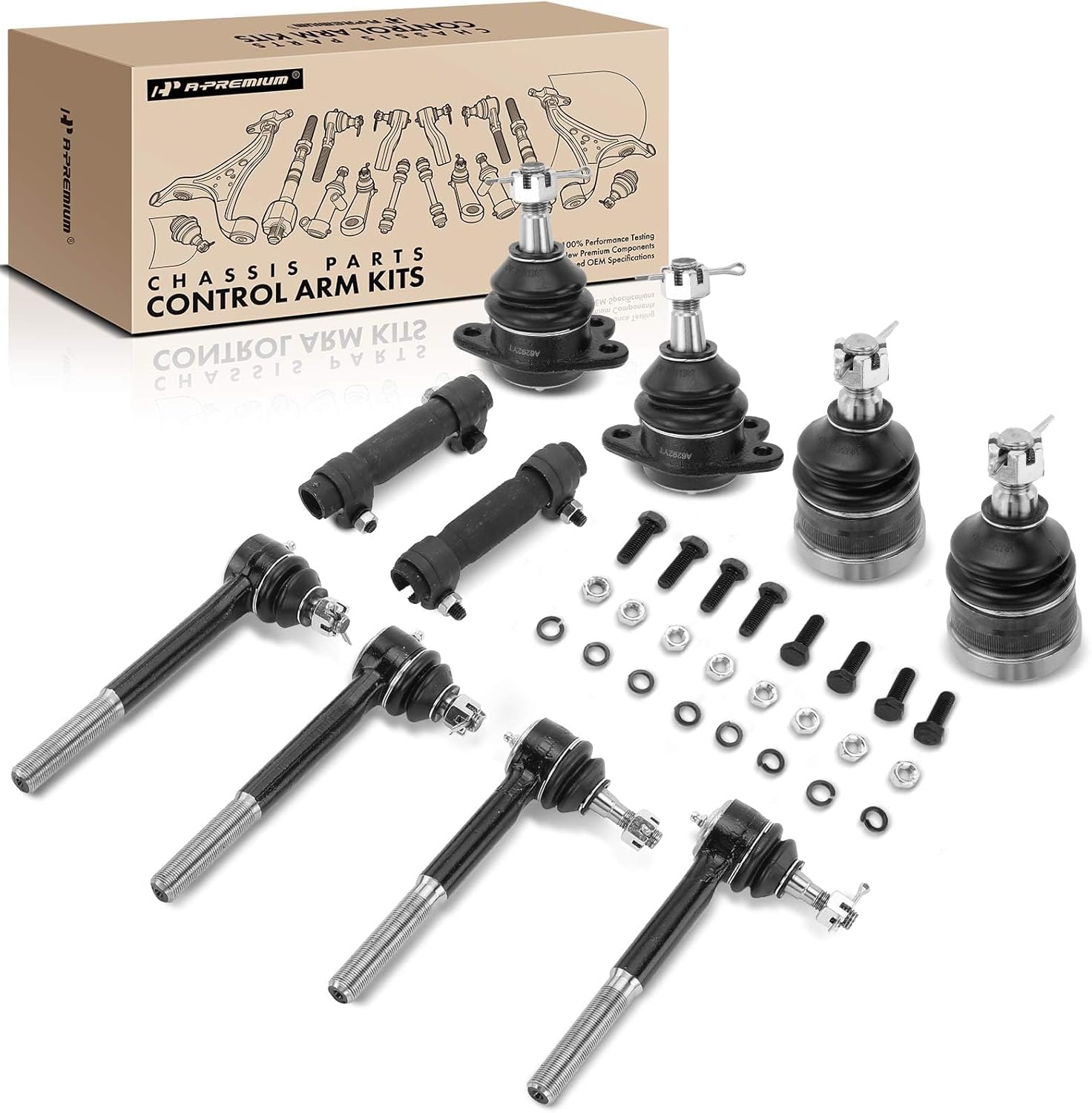 A-Premium Set of 10, Front Upper & Lower Ball Joint, Inner & Outer Tie Rod End, Compatible with Chevrolet & GMC - 1988-2002- Tahoe Express 1500/2500 C1500/C2500 (Suburban) Yukon Savana 1500/2500