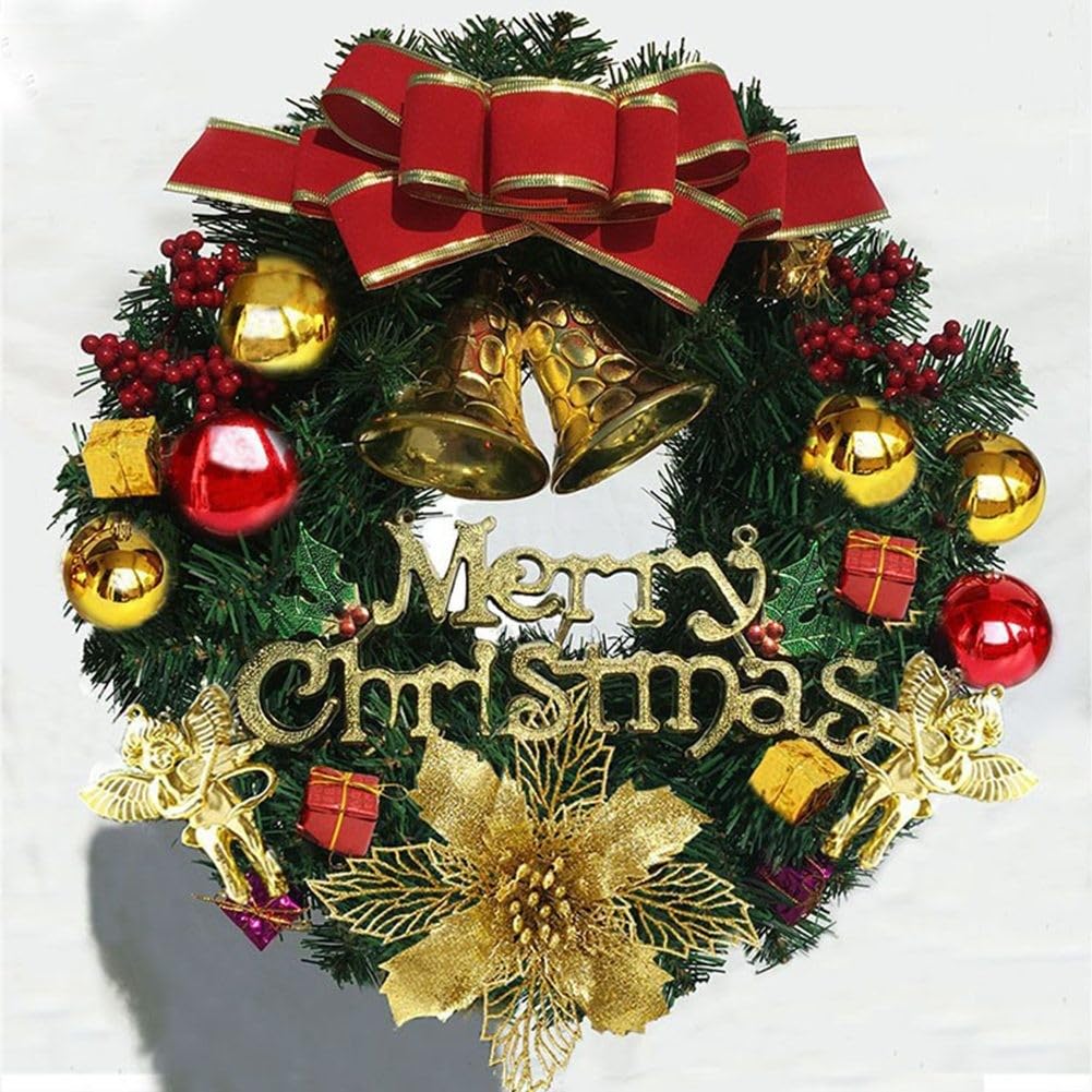 Corona de Navidad de 60 cm con diseño de linterna, guirnalda festiva de vid para decoración de puerta de pared, adorno de Navidad artificial