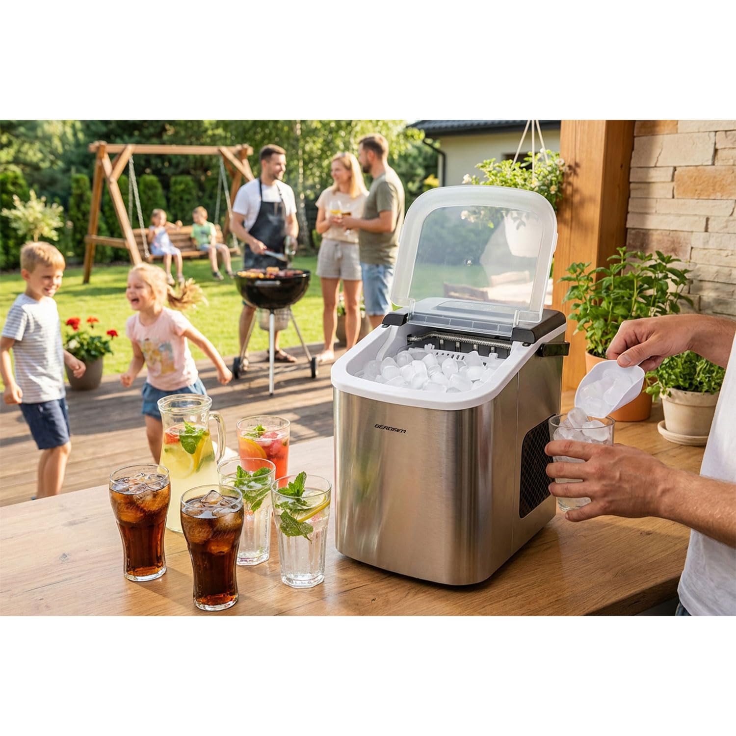 Berdsen Máquina de cubitos de hielo 12 kg/24 h – 9 cubitos de hielo en 6 – 8 minutos – Máquina para cubitos de hielo con 2 tamaños S y L – Compacta para cócteles, bebidas y bebidas – autolimpiante