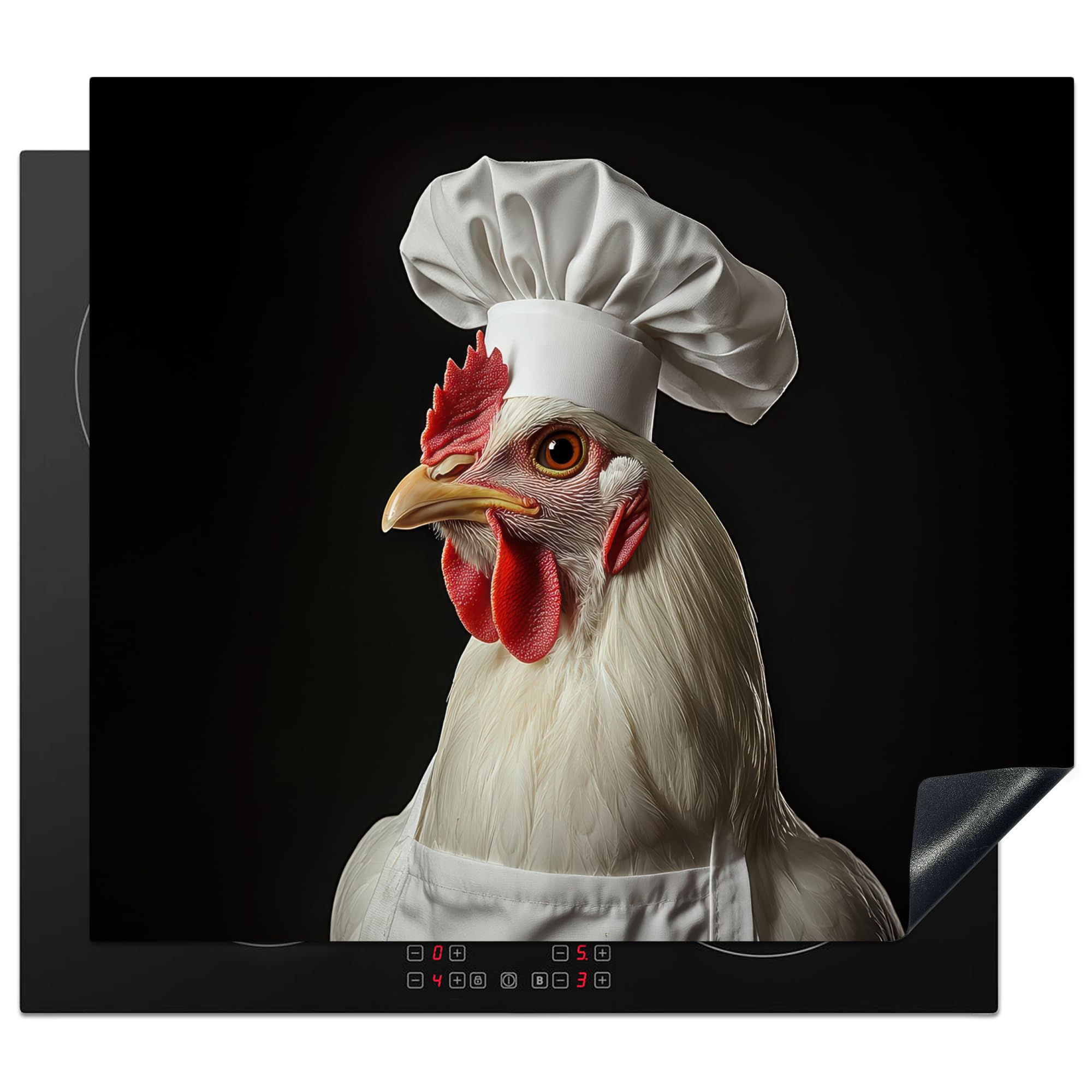 KitchenYeah© Induction Hob Protector Mat 20.3"x22.7" / 57.6x51.6 cm Stove Cap Top Cover Kitchen Cooker Covers for Electric Hobs Vinyl Chefs Hat - Red - Chicken