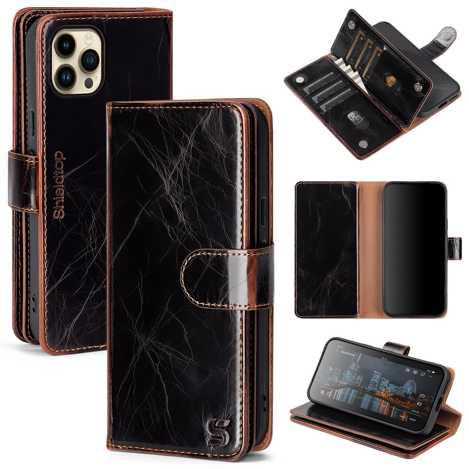 Shieldtop Compatible with iPhone 12 Pro Max Wallet Case with Card Holder,Women Men RFID Blocking PU Leather Folio Flip TPU Protective Cover Credit