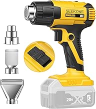 SEEKONE Cordless Heat Gun for Dewalt 20V Battery, Dual Temperature Settings 300°C and 550°C Fast Heating Hot Air Gun with 3 Nozzles for Shrink Tubing, Vinyl Wrap, Crafting, Electronics (No Battery)