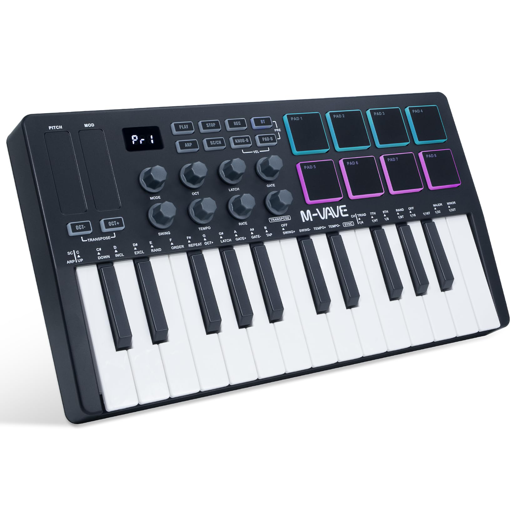 Amazon.com: M-VAVE 25 Keys 8 Backlit Drum Pads MIDI Keyboard