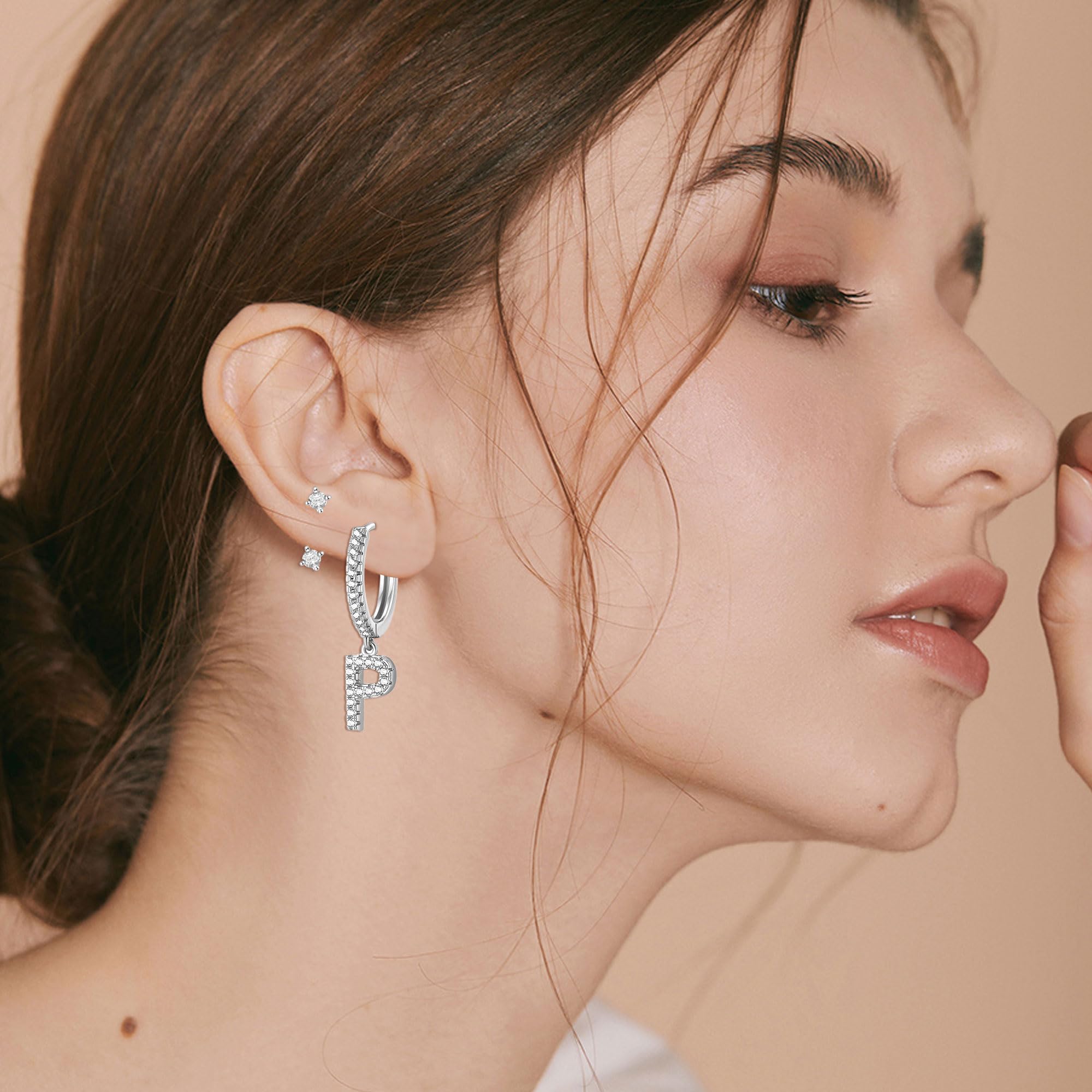 Seleneva 2 Paia Orecchini Cerchio Donna, Argento 925 Iniziale Orecchini a Cerchio A-Z Ipoallergenico Orecchini a Lobo Piccoli per Fori Multipli