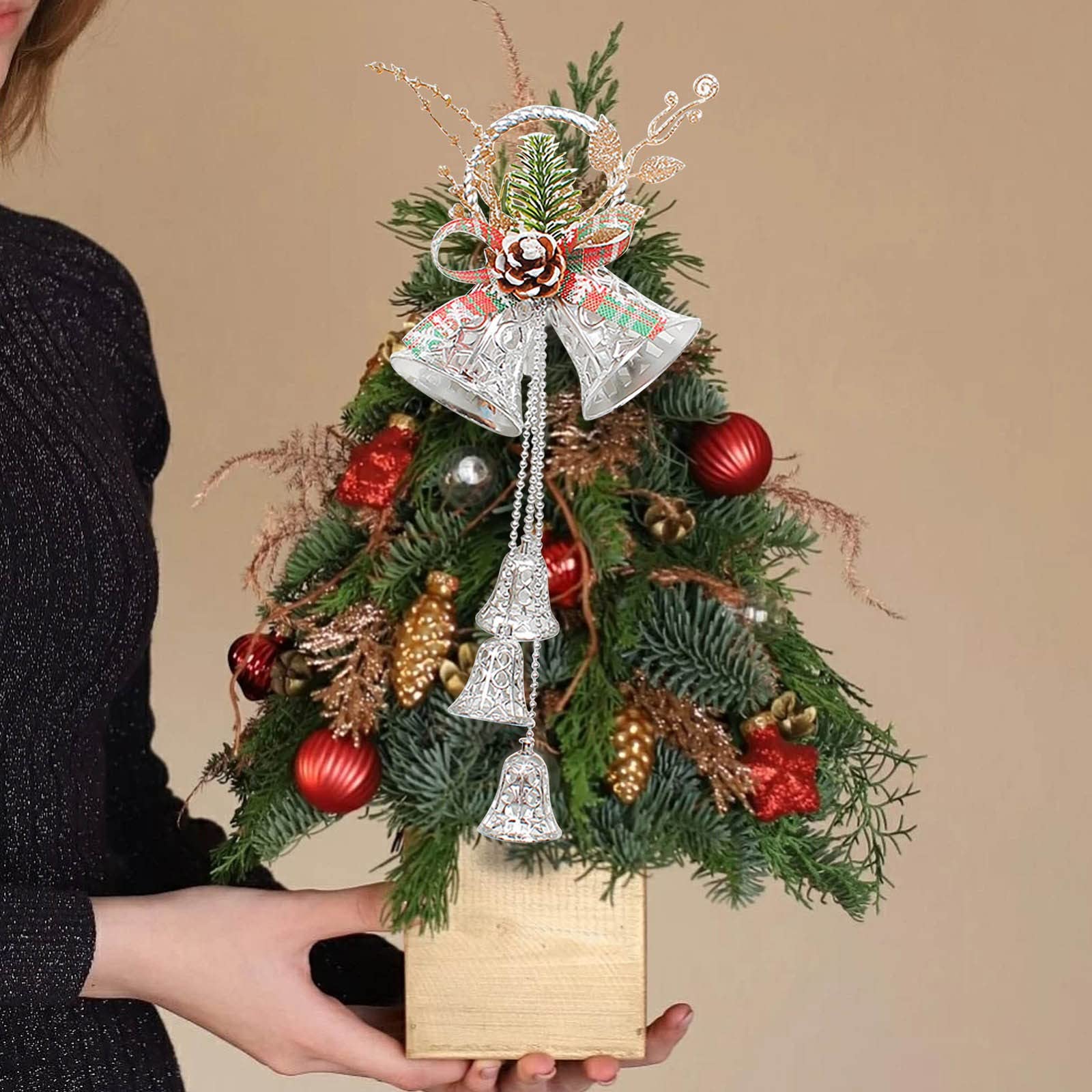 Campane di Natale, Ciondolo appeso for albero di Natale da finestra Decorazioni di buon Natale Ornamenti a goccia di Capodanno Decorazione natalizia Campana in metallo con doppia tromba per decorazion