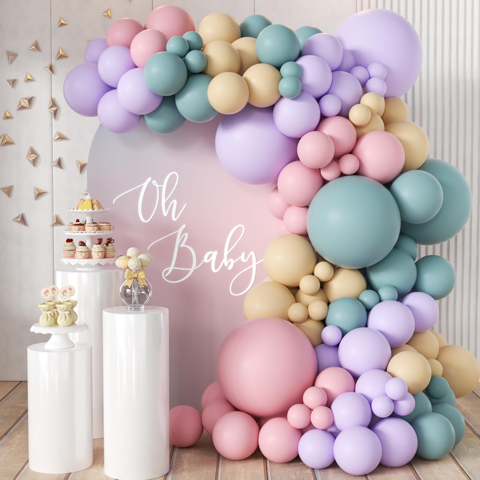 Pink Purple Blue Pastel Balloon Arch Kit, 166Pcs Dusty Blue Macaron Purple Pastel Pink Nude Balloons Garland for Birthday Wedding Baby Shower Party Decorations