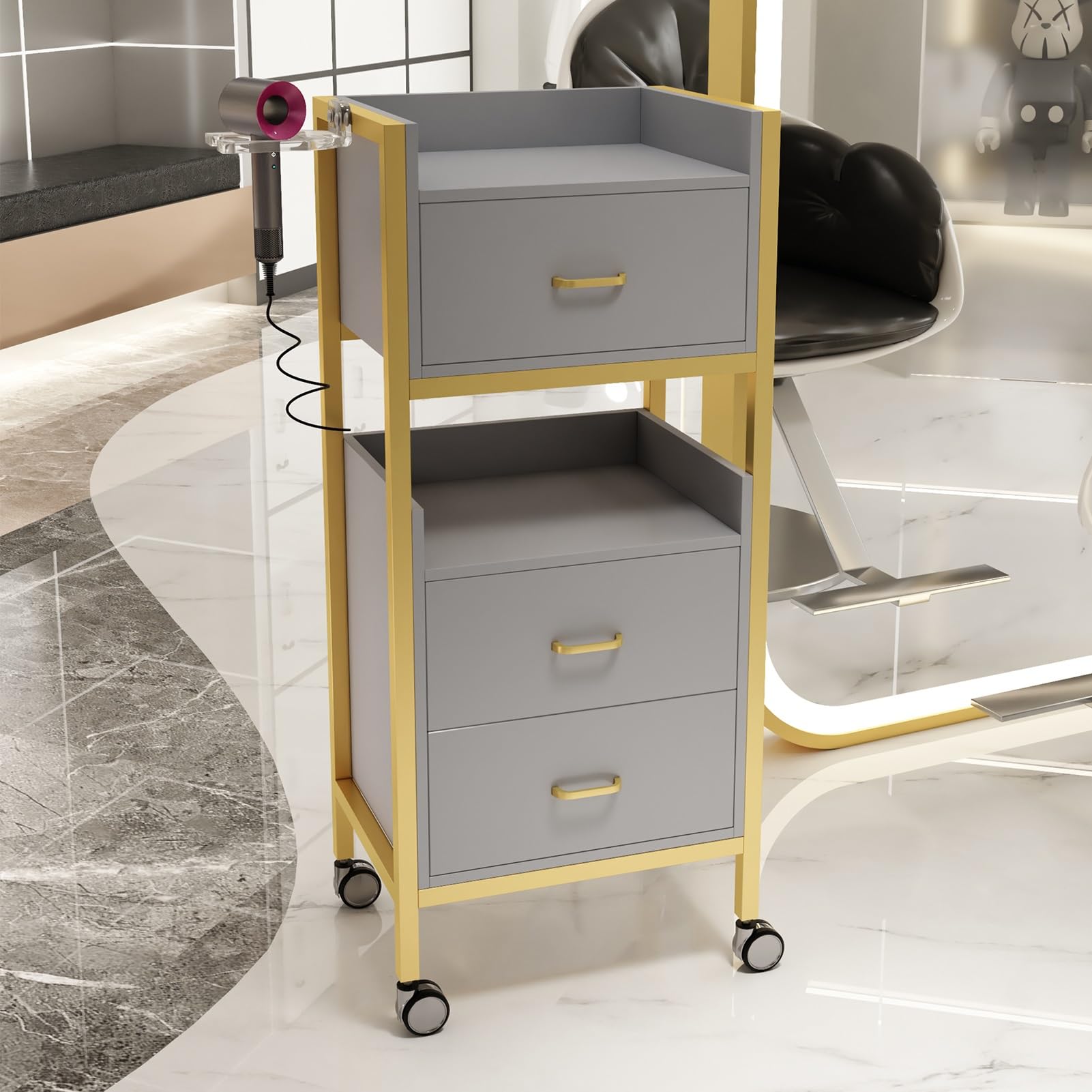 asdchZen Salon Cart - Rolling Beauty Trolley Organizer With Wheels For Hair Stylists, Estheticians, And Makeup Artists - Versatile Storage Solution For Salons And Beauty,White,Multicolor
