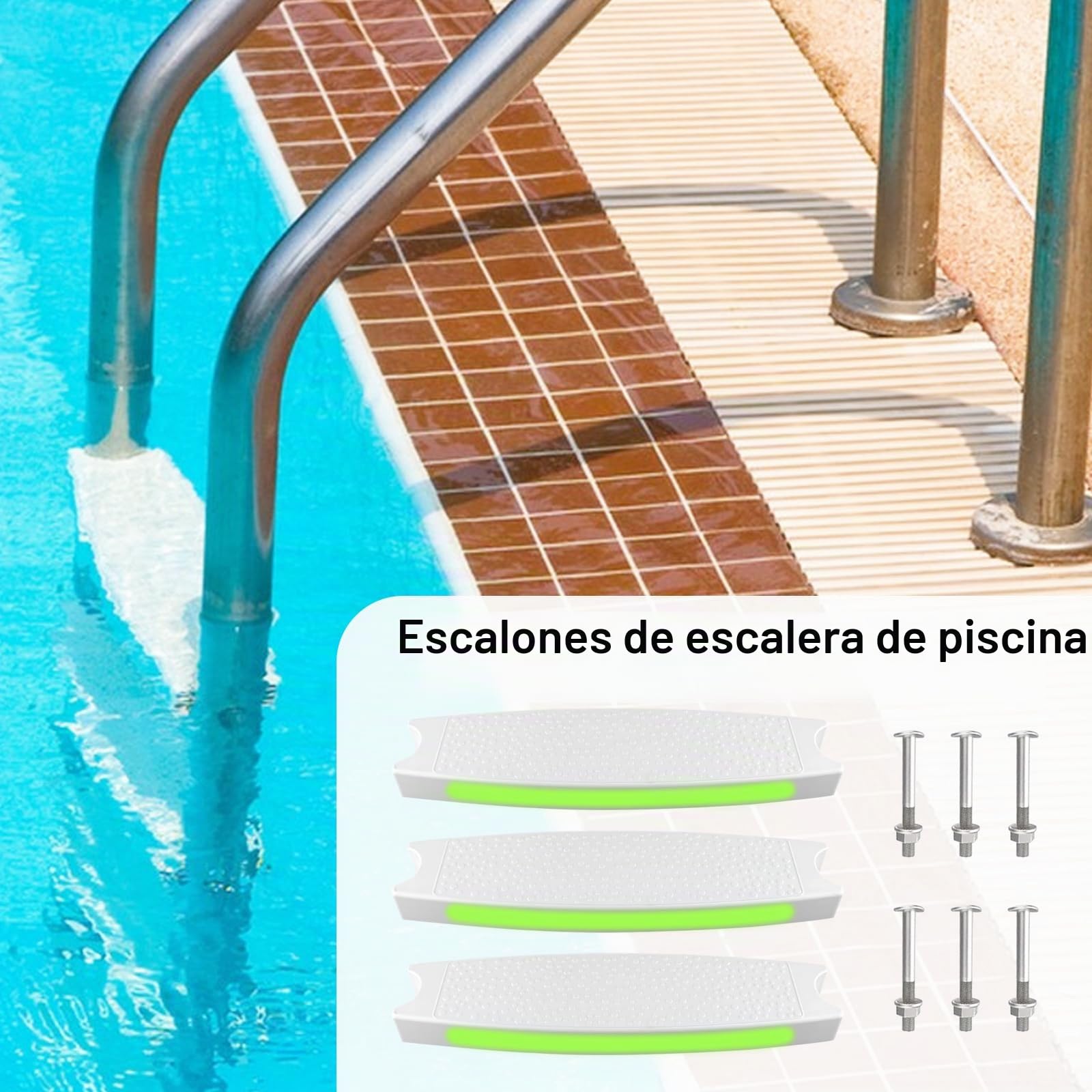 Escalera de piscina, repuesto para escalera de piscina con tiras reflectantes, nivel de repuesto para peldaños rectos para piscina, nivel de repuesto para escalones de piscina, antideslizante para