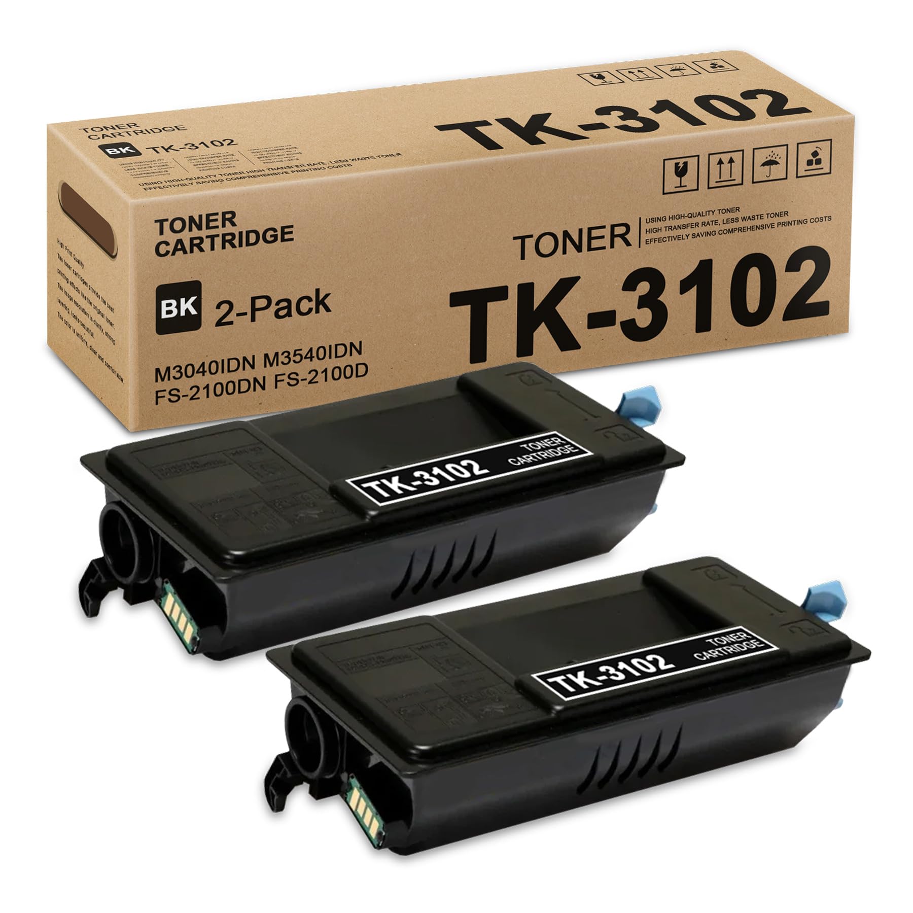 TK-3102 TK3102 Black Toner Cartridge: 2-Pack TK-3102 Toner Cartridge (1T02MS0US0) Replacement for Kyocera TK3102 Works with ECOSYS M3040idn M3540idn FS-2100DN FS-2100D Printer