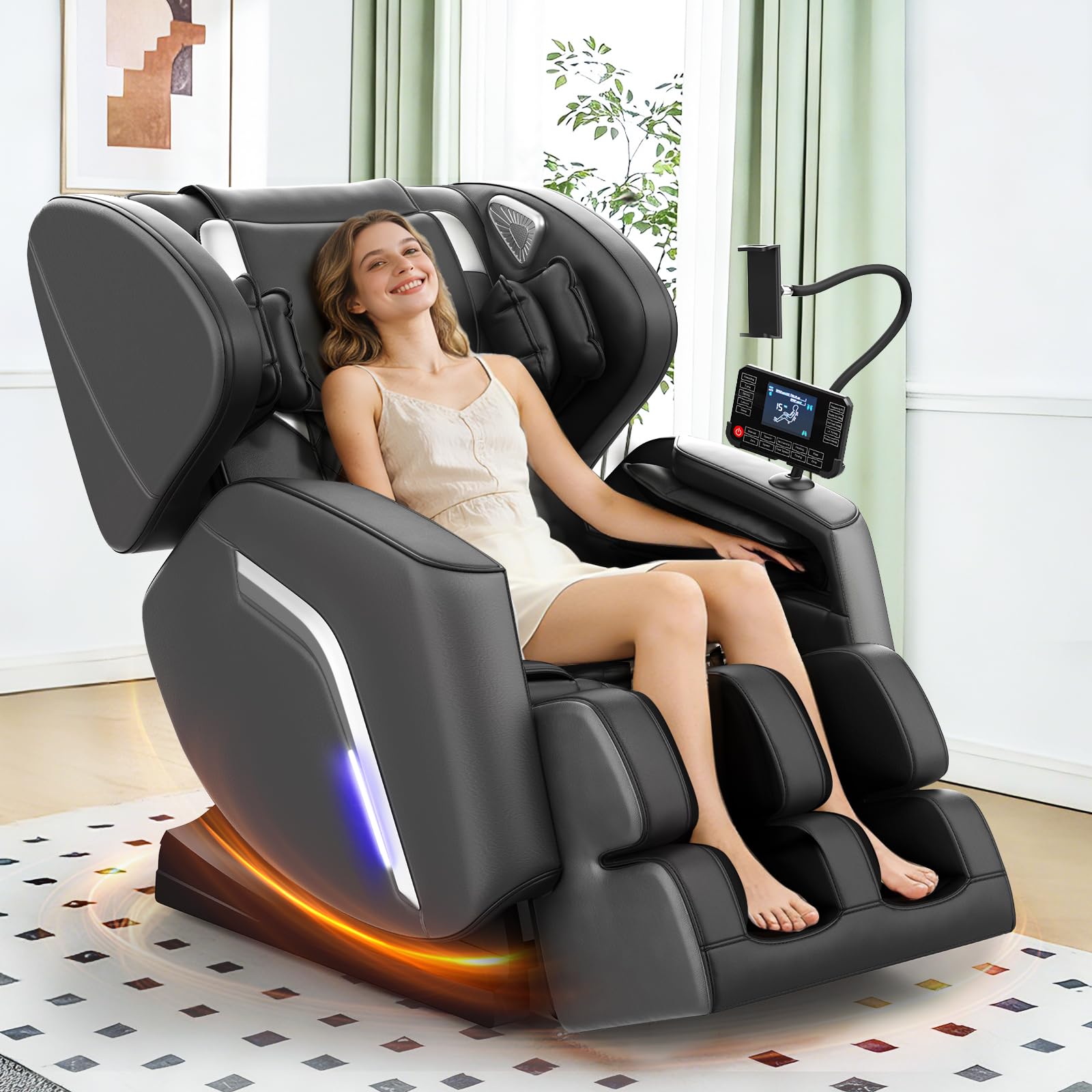 Sillón de Masaje con Función de Calor, 14 Rodillos, 9 Bolsas de Aire, Masaje de Pies,Altavoz Bluetooth, Control por Teléfono Inteligente, Panel Táctil, Sillón Reclinable de Gravedad Cero