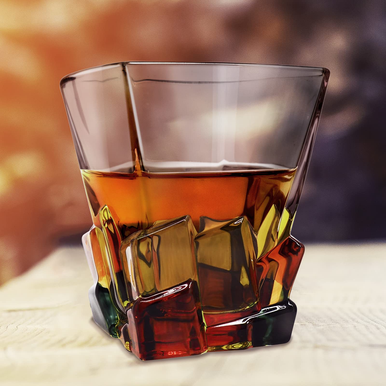 Handbemaltes Stielloses Cocktailglas Bunt Gestreift – Für Whisky, Bourbon & Likör