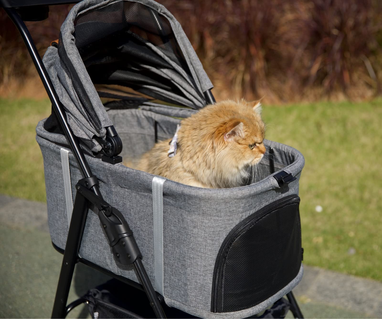 Photo 1 of BEKA Folding Dog Stroller, Pet Folding Stroller, 4 Wheels Dog/Cat Puppy Stroller w/Removable Travel Carrier for Small/Medium Pet, Waterproof Pad, Car Seat, Sun Shade ligh gray