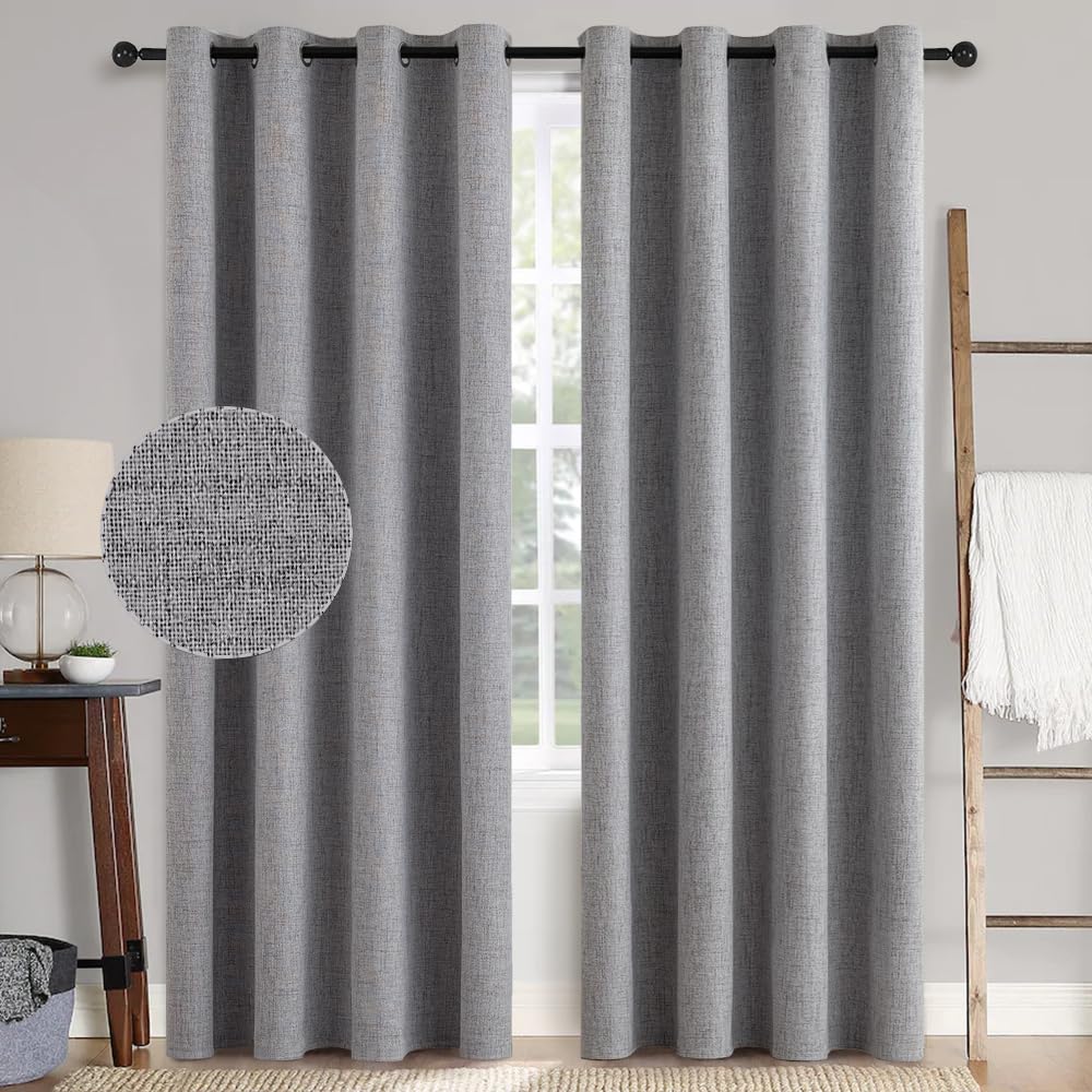 MIULEE Ondoorzichtige gordijnen, warmte-isolerende gordijnen met ringen, 100% ondoorzichtig, linnen stijl, gordijnen voor woonkamer, koudebescherming, verduisteringsgordijn, set van 2, 140 x 280 cm
