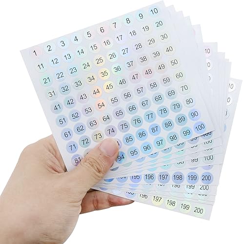 Miniatura 4 de AYLIFU Adhesivo digital láser serie adhesivo digital redondo reflectante autoadhesivo, etiqueta digital de oficina (5 calcomanías de 1 a 100 + 5